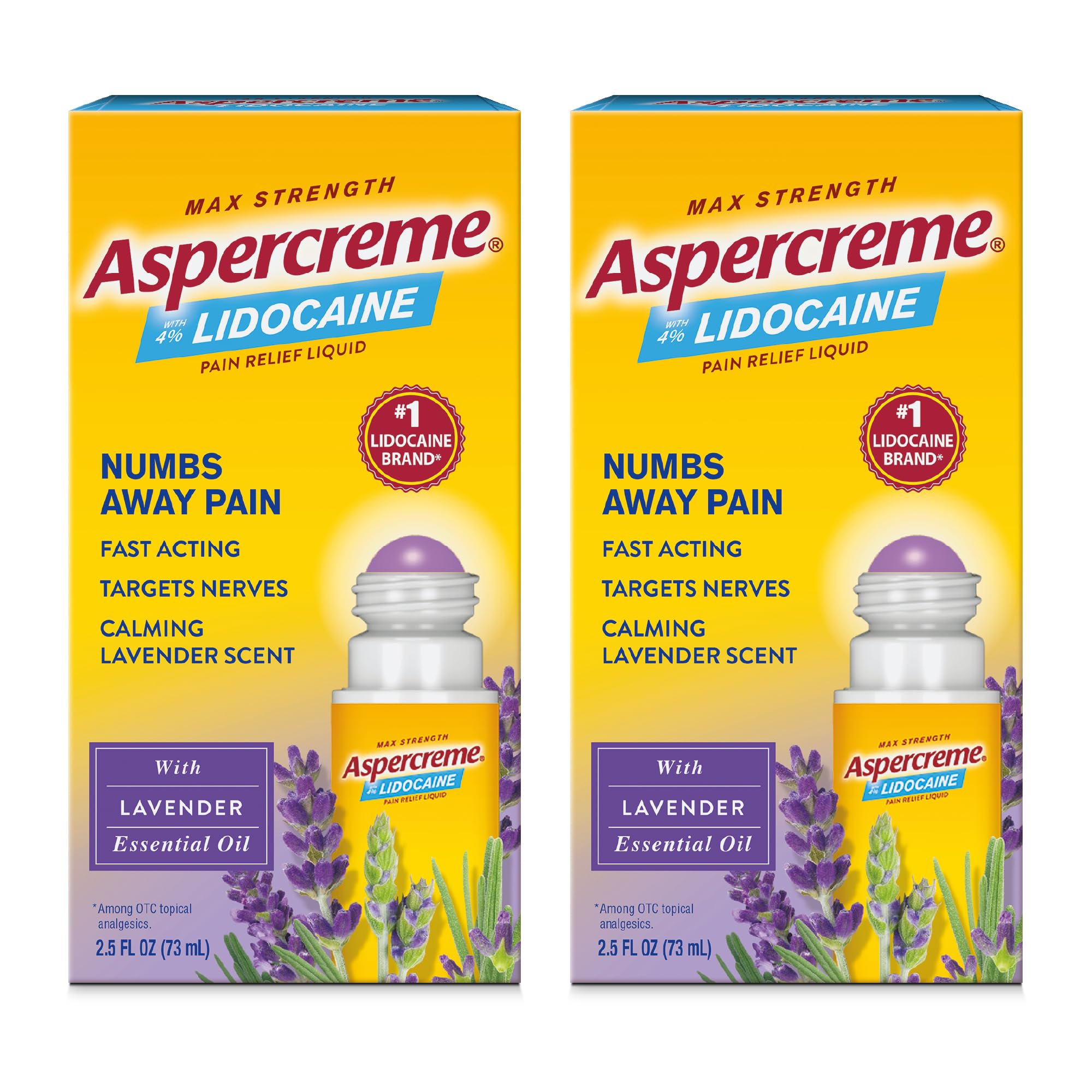 Aspercreme Essential Oils Lidocaine Pain Relief with No-Mess Roll-On Applicator, Max-Strength Lidocaine Numbs Away Nerve Pain, Moisturizing Aloe Hydrates Skin, Lavender, 2.5 Oz., 2pk AspercremeAu supplements