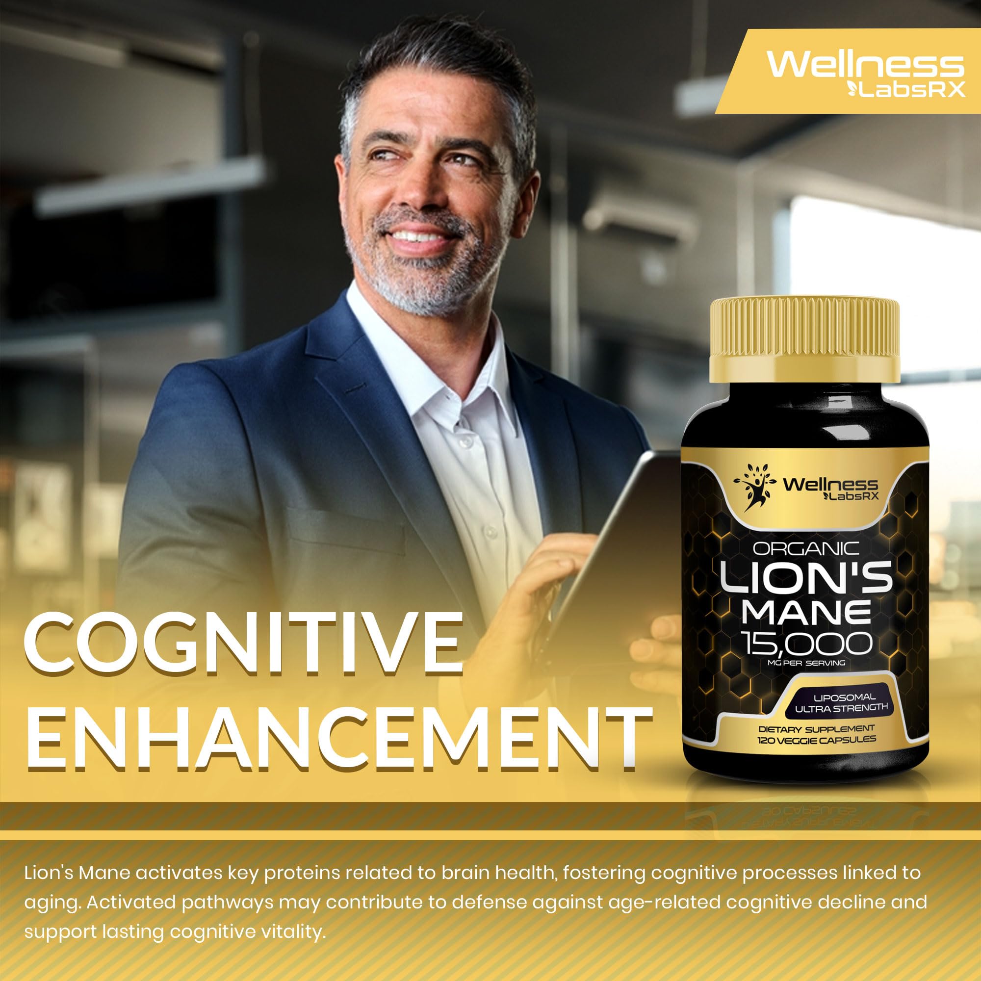 Lions Mane Supplement Capsules - 120 Count - Mushroom Supplement, Brain Supplements WELLNESS LABSRXUS supplements