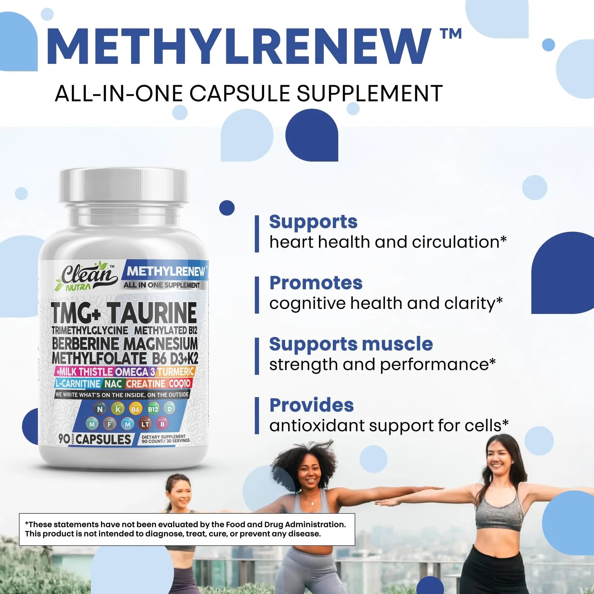 Clean Nutra TMG Supplements 1000mg | Methylated Multivitamin for Women Men | Taurine B6 Vitamins B12 D3 K2 Trimethylglycine Magnesium Clean NutraceuticalsAu supplements