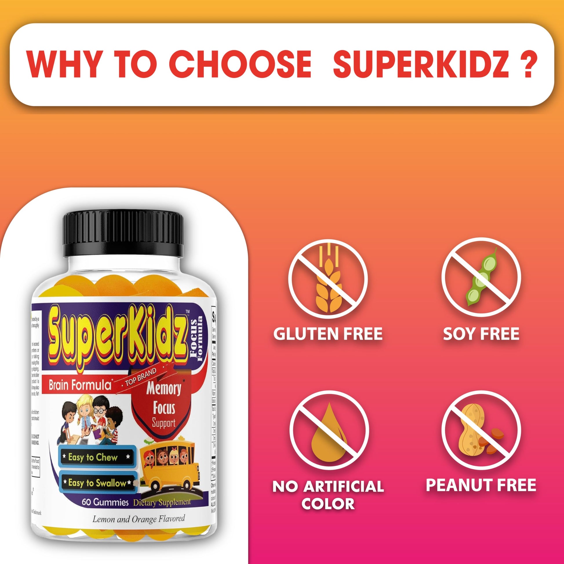 Superkids Focus Gummies for Kids, Omega 3 Gummy Kids Focus and Attention Supplements, Teen Brain Focus Vitamins, Non-GMO Gummy Vitamins, Tasty Lemon & Orange, 60 Count Celebrity LifeStyle ProductAu supplements
