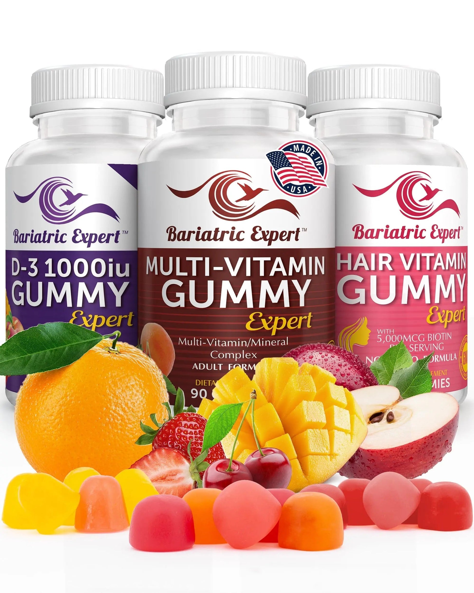 Bariatric Multivitamin 3 Pack, Multivitamin Gummy 90 Chews. - D3 Gummies 90 Chew - Hair Vitamin Gummy 60 Chews. Bariatric Food ExpertAu supplements