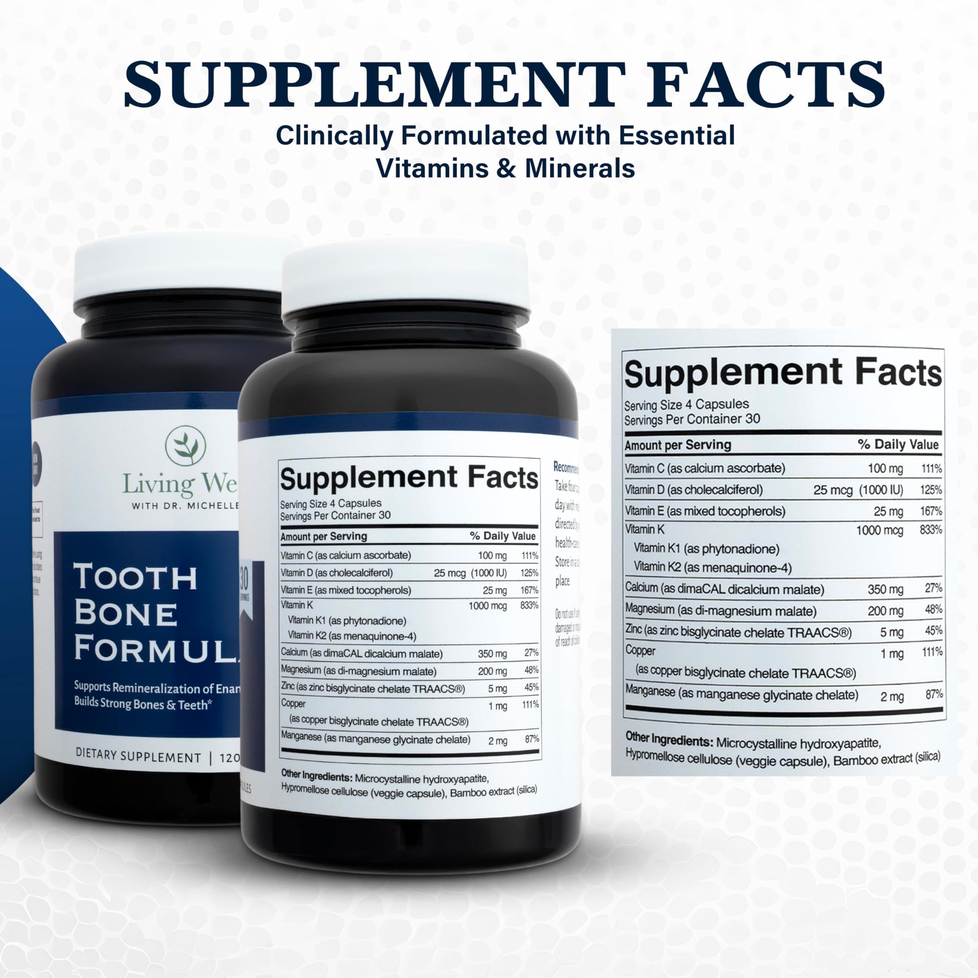 Living Well with Dr. Michelle Tooth & Bone Formula - Supplement with Calcium for Bone Strength & Tooth Enamel Support, D3 + K2, 120 Capsules, Non-GMO, Gluten-Free Living Well with Dr. MichelleAu supplements