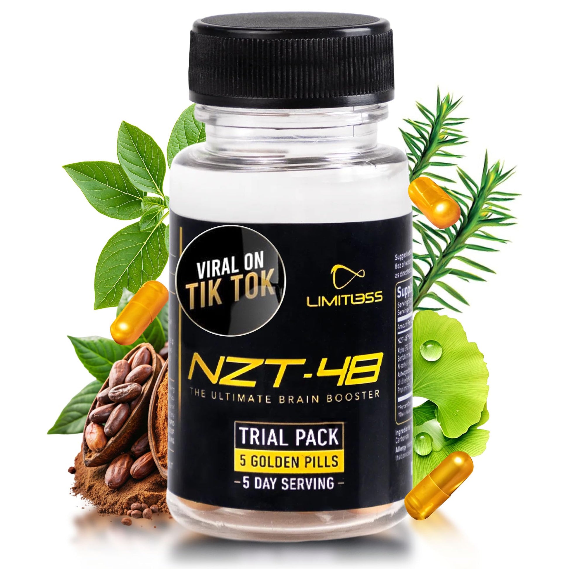Nootropic Premium Brain Booster - Brain Supplement for Memory + Focus + Natural Energy - Caffeinated, Phosphatidylserine, Vitamins B6 B12-5ct Capsules - Travel Pack NZT-48Au supplements