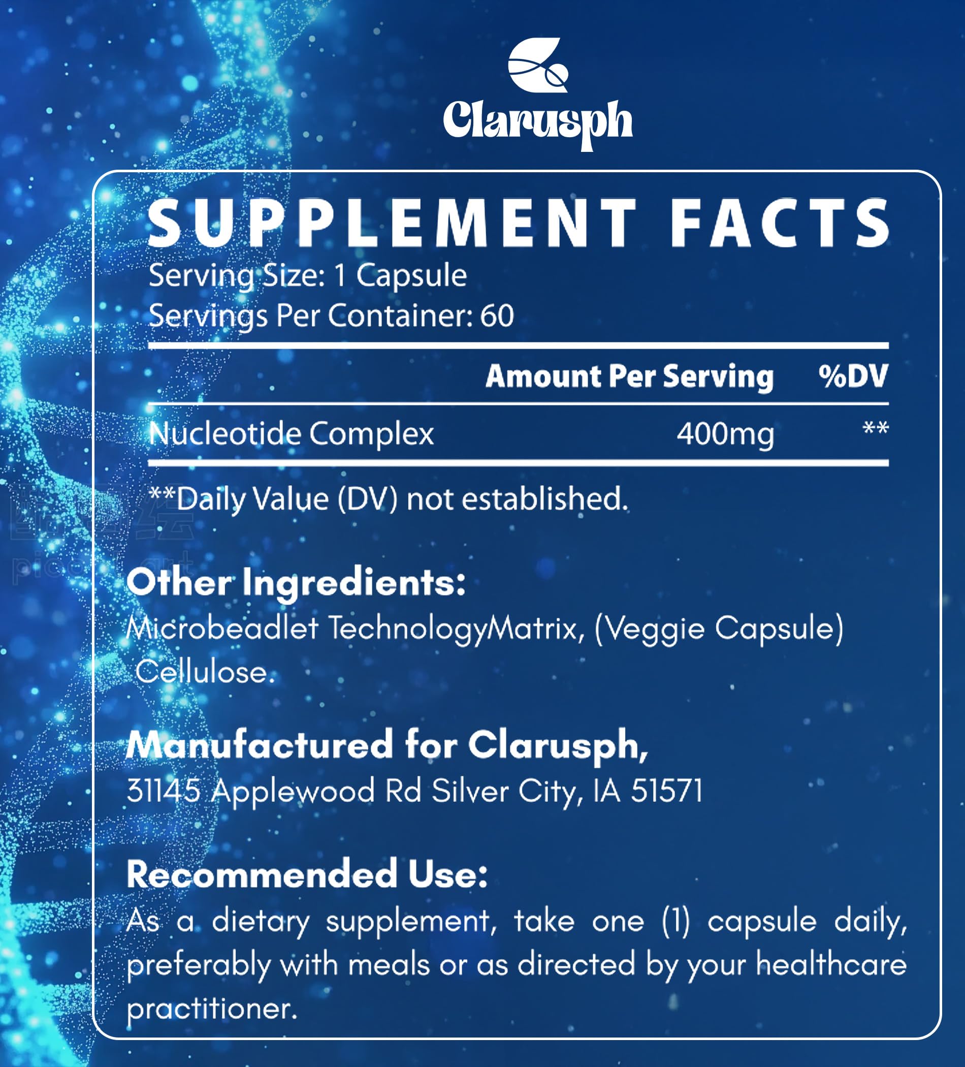 Clarusph Immunity* Supplement, Immune* Nucleotide Complex Blend 400mg Including AMP, CMP, GMP, UMP, Nucleo Immune*, 120 Capsules ClarusphAu supplements