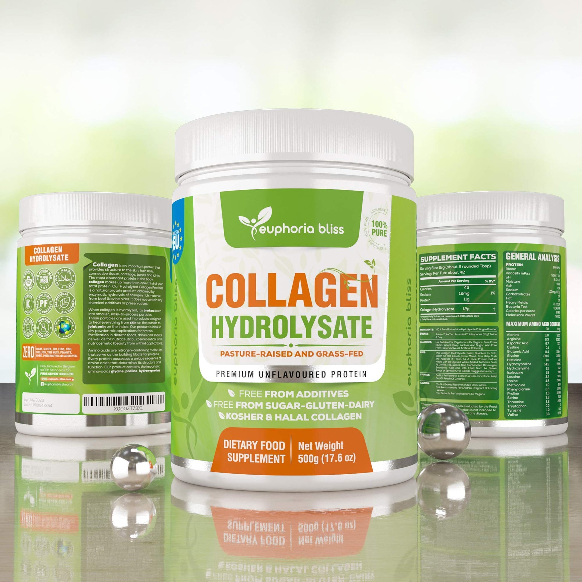 Premium Collagen Powder 500g Unflavoured High Grade Hydrolysed Collagen Joints, Bones, Gut, Wrinkles, Hair, Skin, Nails, Pain, Injury, Sleep, Fitness, Keto Euphoria BlissAu supplements