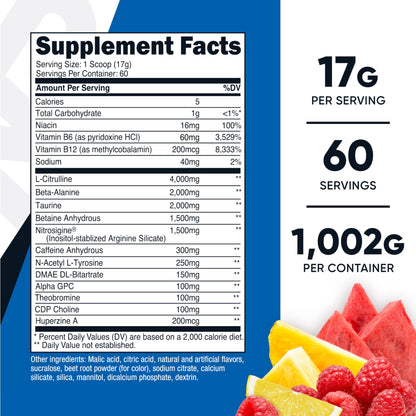 Nutricost Pre-X Xtreme Pre-Workout Complex Powder, Fruit Punch, 60 Servings, Vegetarian, Non-GMO and Gluten Free NutricostUS supplements