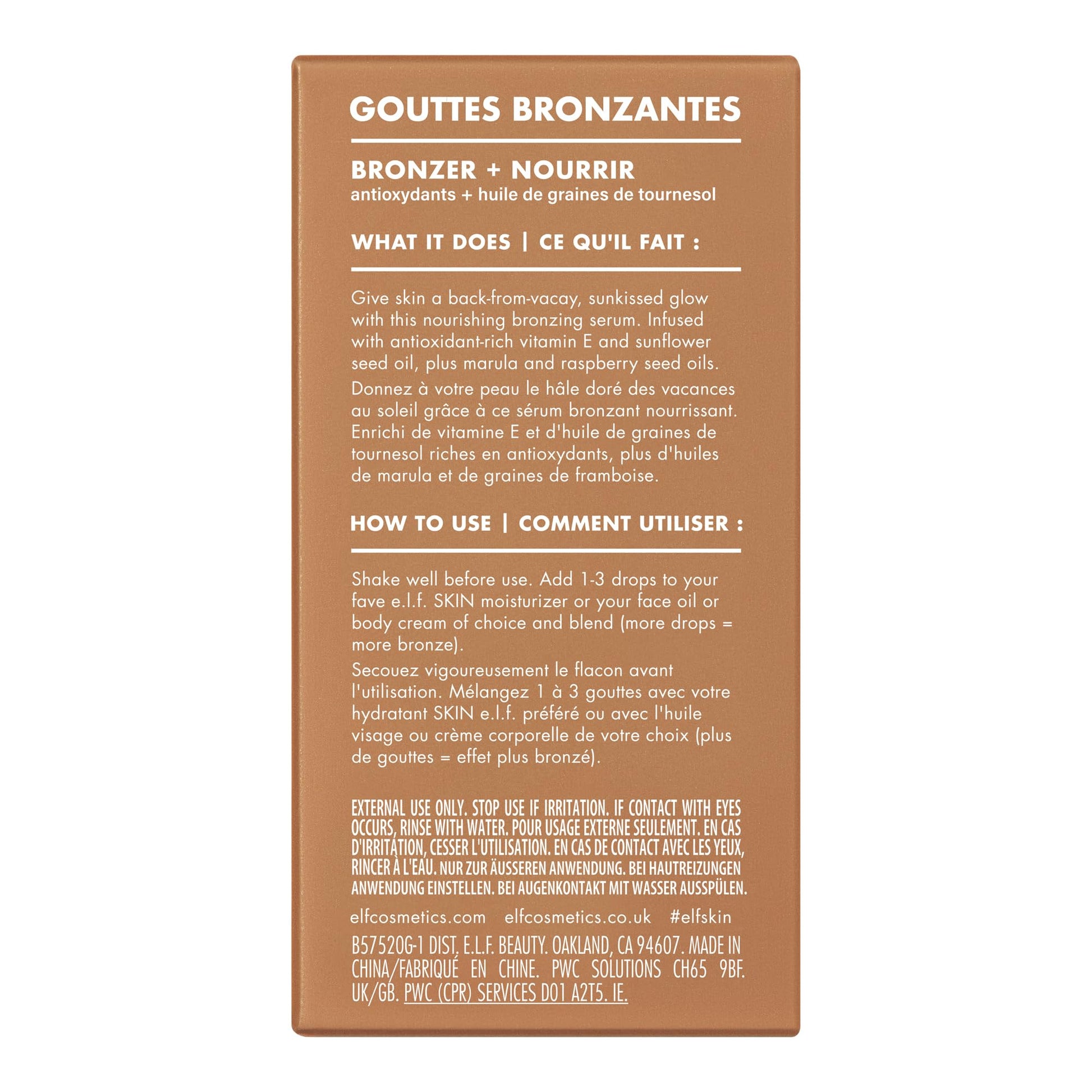 e.l.f. SKIN Bronzing Drops, Liquid Bronzer For Face & Skin, Creates A Sun-Kissed Glow, Infused With Vitamin E, Vegan & Cruelty-Free, Pure Gold e.l.f.Au supplements