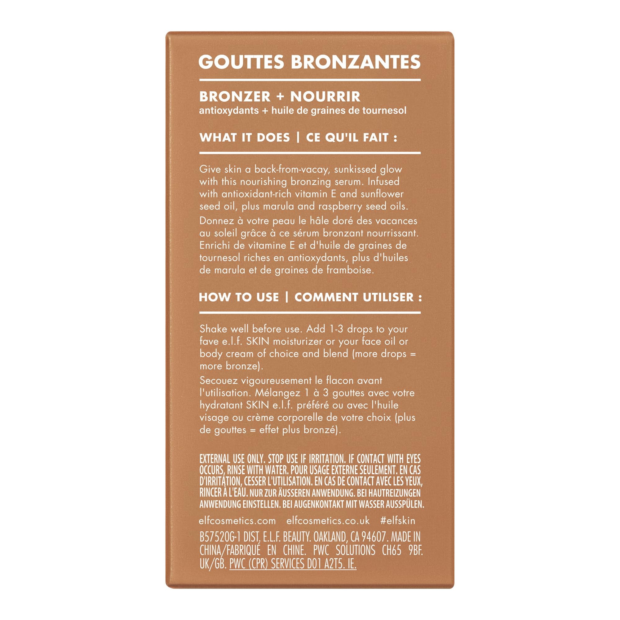 e.l.f. SKIN Bronzing Drops, Liquid Bronzer For Face & Skin, Creates A Sun-Kissed Glow, Infused With Vitamin E, Vegan & Cruelty-Free, Pure Gold e.l.f.Au supplements