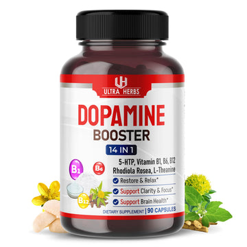 Dopamine Focus Supplement Ashwagandha 5-HTP Rhodiola Rosea St. John's Wort - Increase Memory Clarity Focus Restore Relax with VIT B1, B6, B12, L-Theanine ULTRA HERBSAu supplements