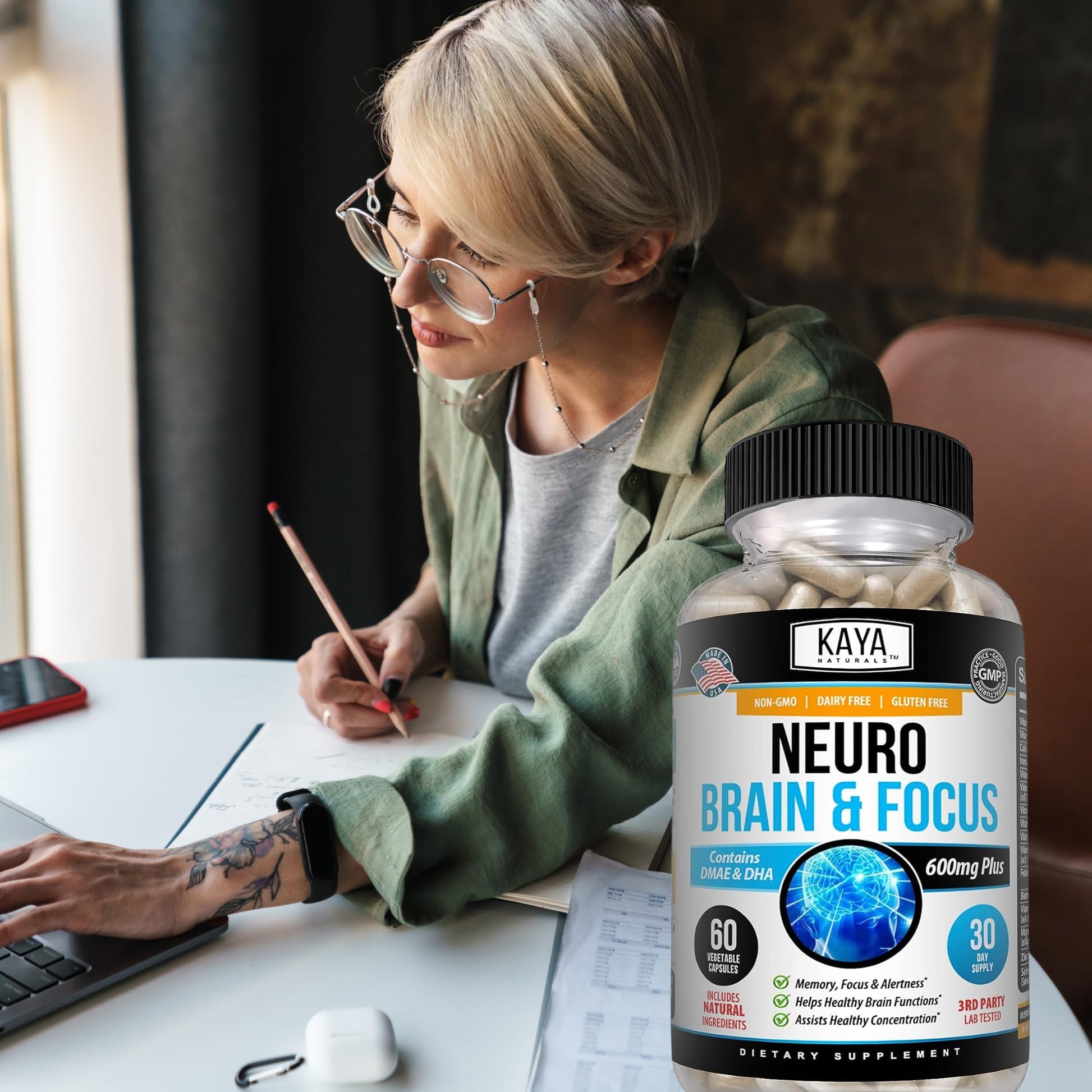 Kaya Naturals - Neuro Brain for Memory & Focus - Nootropic Energy Capsule - Nootropic Brain Support Supplement - Focus & Concentration & Learning Accuracy - Cognitive Function - 60 Count Kaya NaturalsAu supplements
