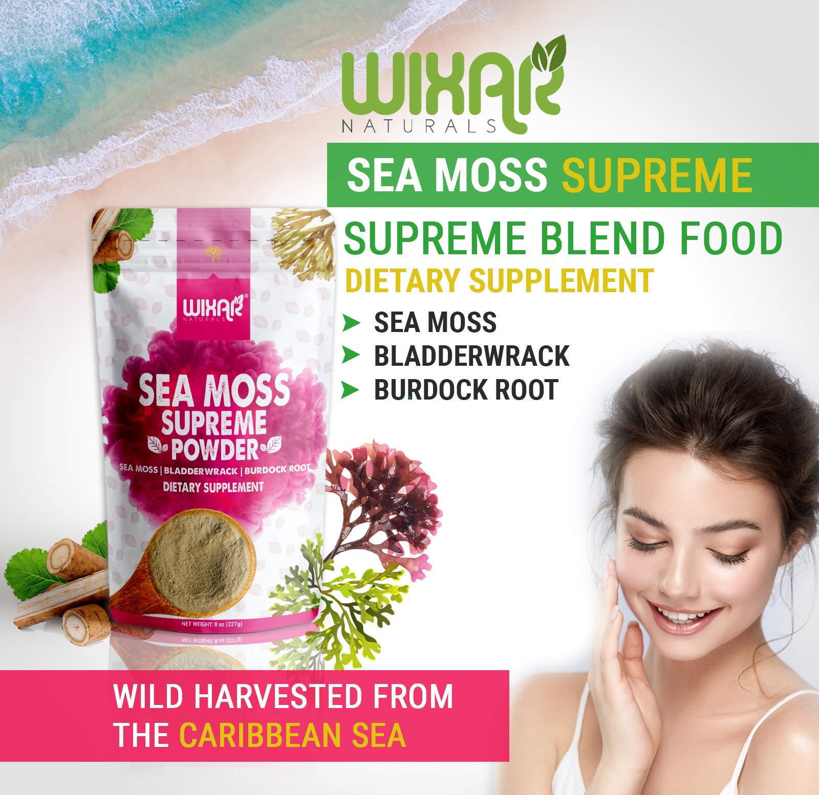 Wixar Wildcrafted Sea Moss Powder – (8 Ounces) – Natural Irish Sea Moss and Bladderwra WIXAR NATURALSUS supplements