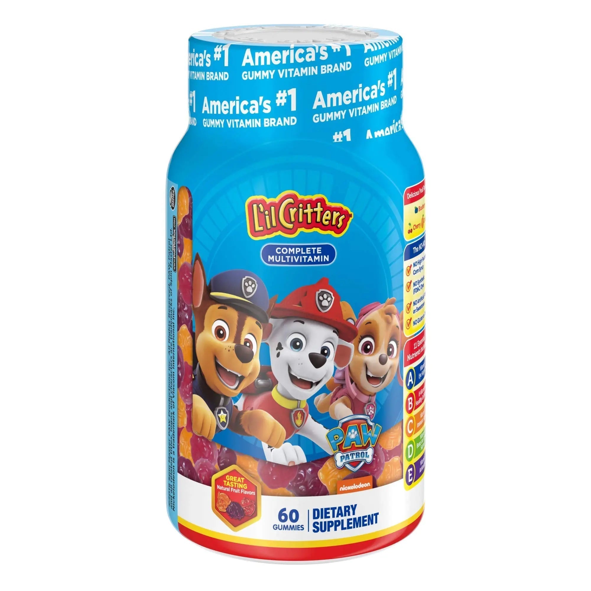 L'il Critters Paw Patrol Gummy Vites Daily Gummy Multivitamin for Kids, 60 Gummies and Pampers Baby Clean Wipes, 1 Flip-Top Pack (72 Wipes) Lil CrittersAu supplements