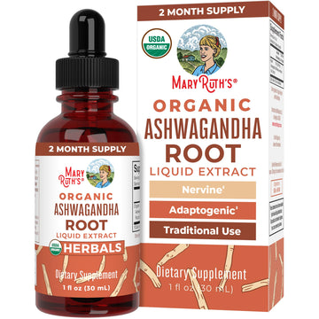 MaryRuth Organics Ashwagandha Root | USDA Organic Ashwagandha Liquid Drops | Stress Relief, Natural Calm, Relaxation and Mood Support Supplement | Adaptogenic | Nervine | Vegan | Non-GMO | 60 Servings MARYRUTH'SUS supplements