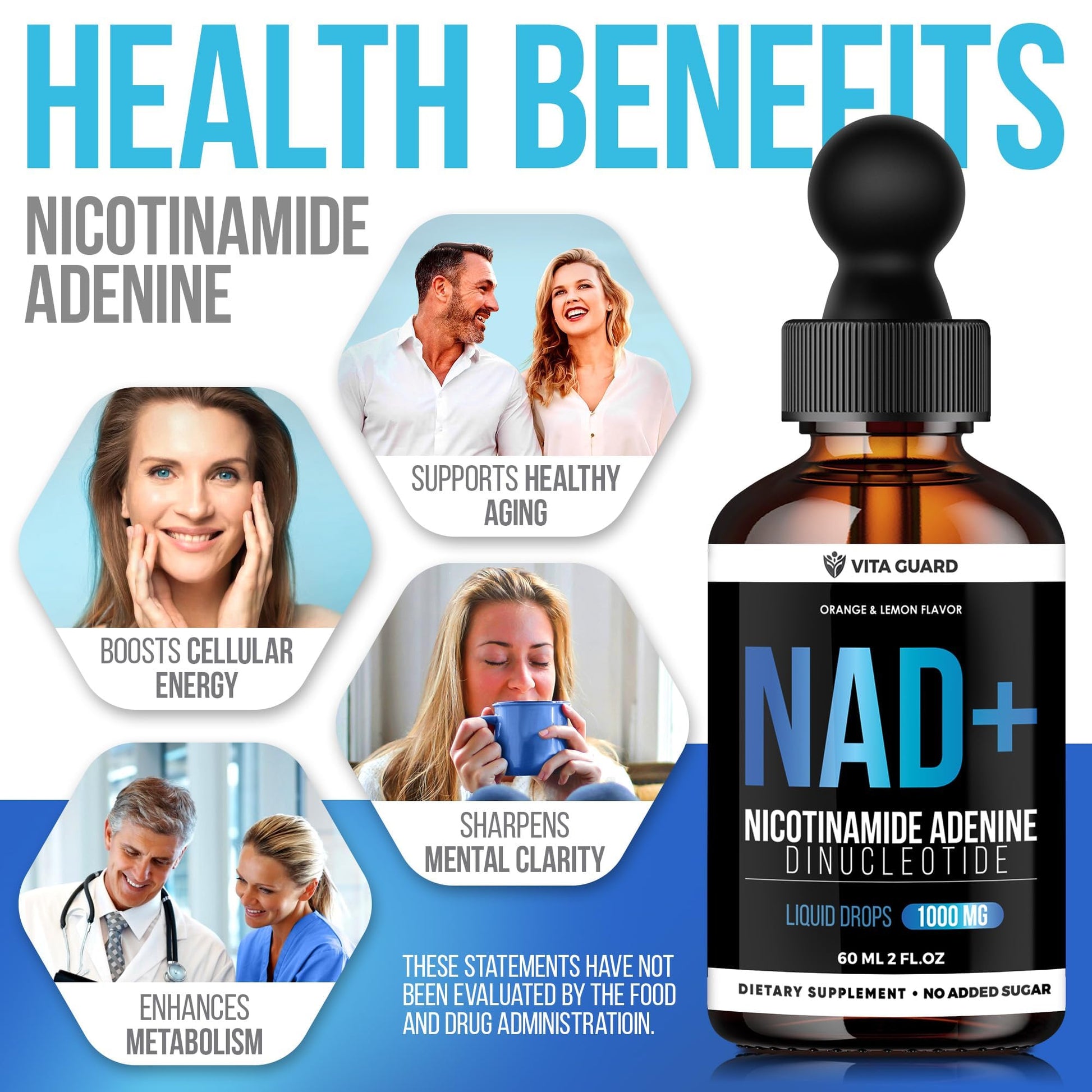 Vita Guard Pure NAD+ Supplements 1000mg Liquid Drops for Women & Man | Nicotinamide Adenine Similar to Nicotinamide Riboside NAD Plus Boosting Supplement - Natural Lemon & Orange Flavor Vita GuardAu supplements