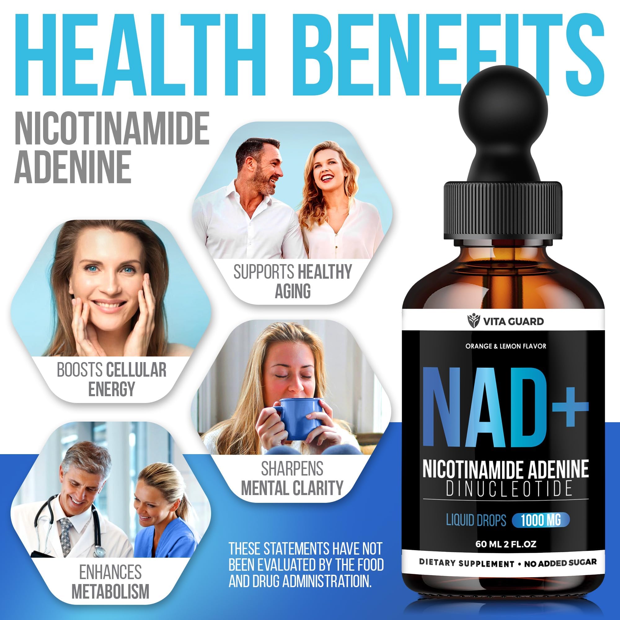 Vita Guard Pure NAD+ Supplements 1000mg Liquid Drops for Women & Man | Nicotinamide Adenine Similar to Nicotinamide Riboside NAD Plus Boosting Supplement - Natural Lemon & Orange Flavor Vita GuardAu supplements