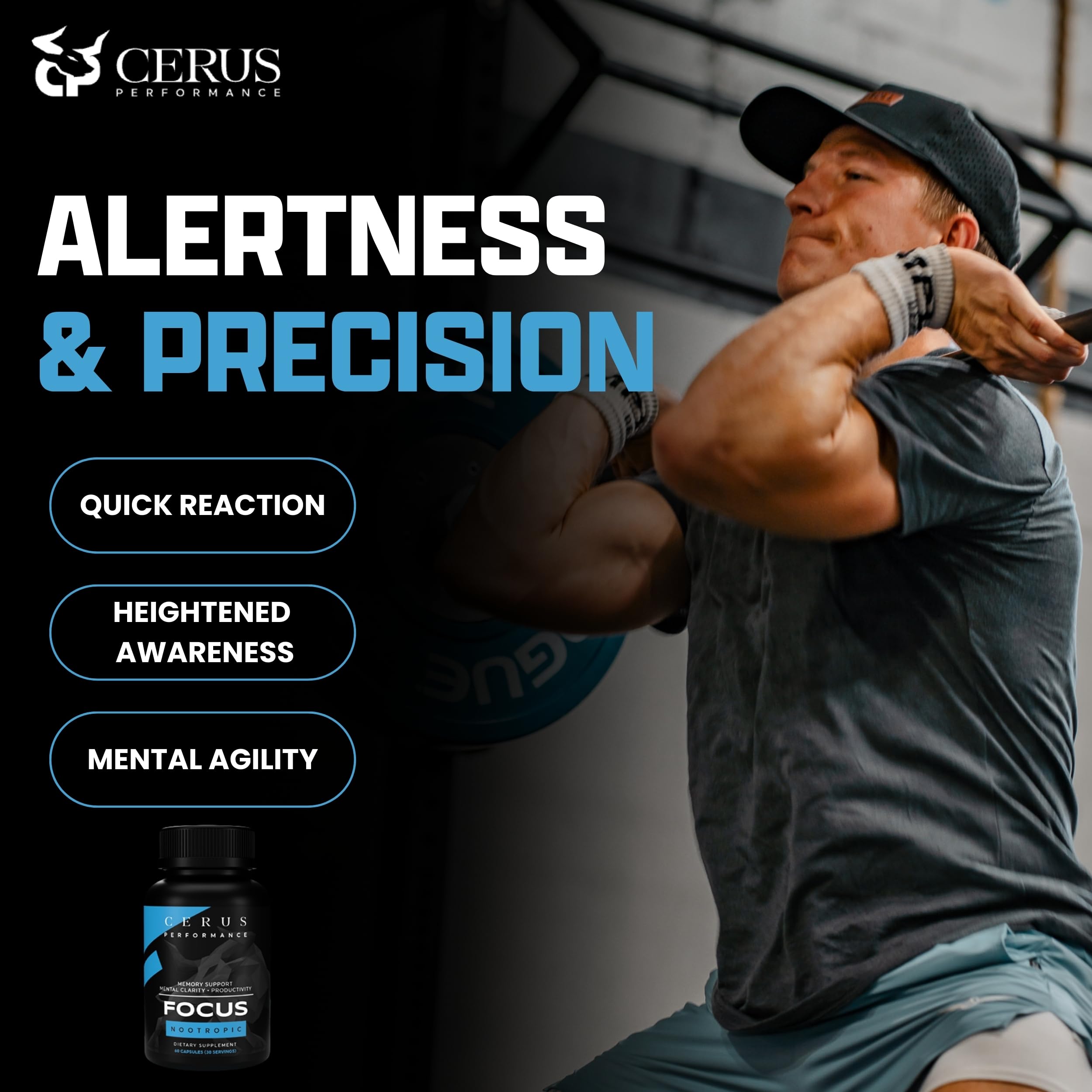 Cerus Performance Focus Nootropic Supplement - Enhances Mental Clarity, Boosts Memory & Cognitive Function, Improves Alertness - Ideal for Athletes & Fitness Enthusiasts - 60 Capsules CerusAu supplements