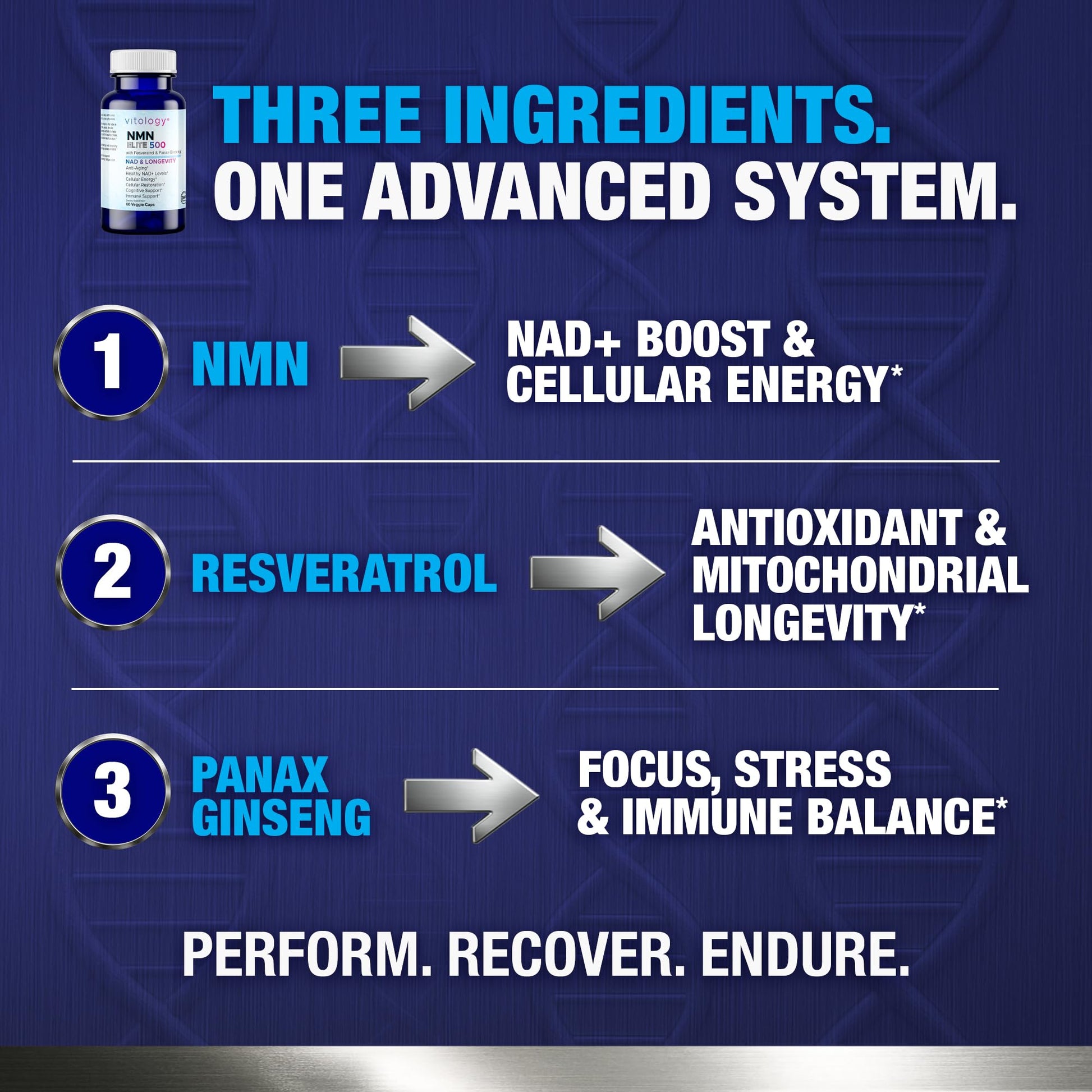 Vitology NMN Elite 500 – NMN 500mg, Resveratrol 200mg, Panax Ginseng 300mg – NAD+ Cellular Energy & Longevity Support Supplement – Focus, Vitality & Anti-Aging Formula – Non-GMO, Vegan Capsules VitologyAu supplements