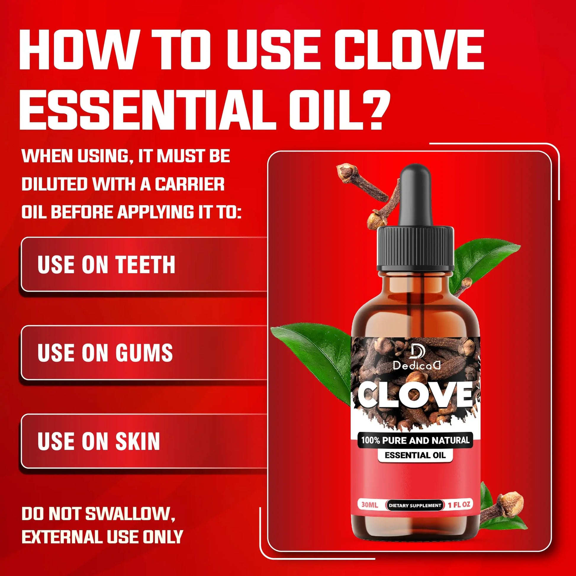 DEDICAD - 1 FL Oz - 30ml - Clove Essential Oil Supplement – for Toothache, Oral Care, Skin & Hair – Clove Oil Organic DEDICADnz supplements