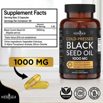 Black Seed Oil Softgel Capsules - Premium Cold-Pressed Nigella Sativa Producing Pure NEW AGEUS supplements