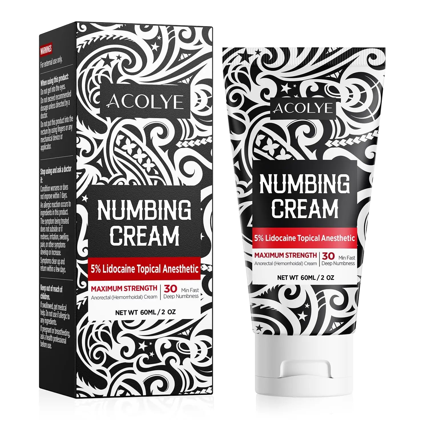 Acolye Numbing Cream Maximum Strength : 5% Lidocaine Topical Anesthetic - Extra Strength 5X Numbing with Menthol Arnica and Emu Oi (2 Fl Oz, Mint Flavor) AcolyeAu supplements