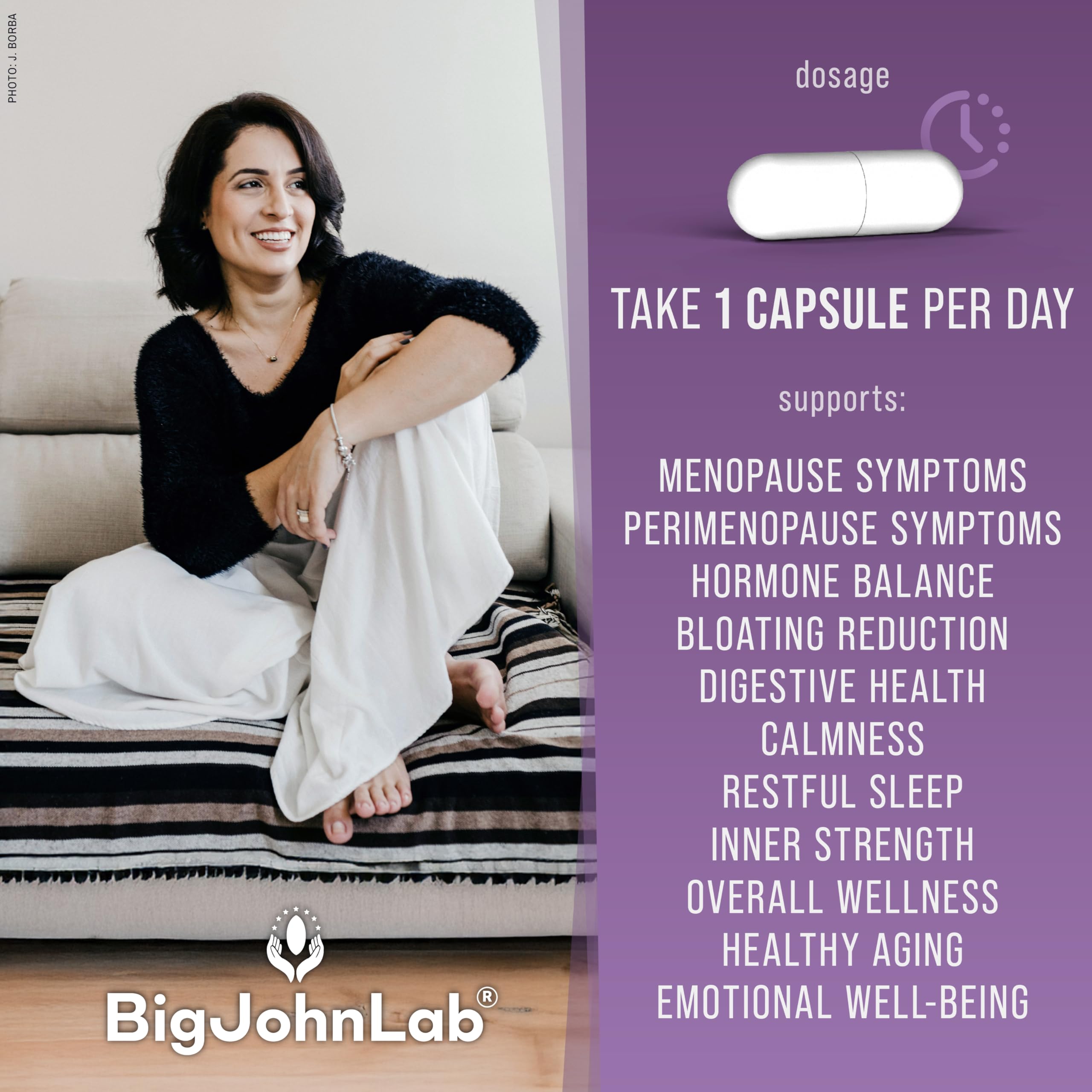 BIGJOHNLAB® - Menopause Total Support – Advanced Probiotic Formula with 5 Strains & 15 Billion CFU, Resveratrol, Black Cohosh, Acacia Fiber, Non-GMO & 100% Vegetarian BIGJOHNLABAu supplements