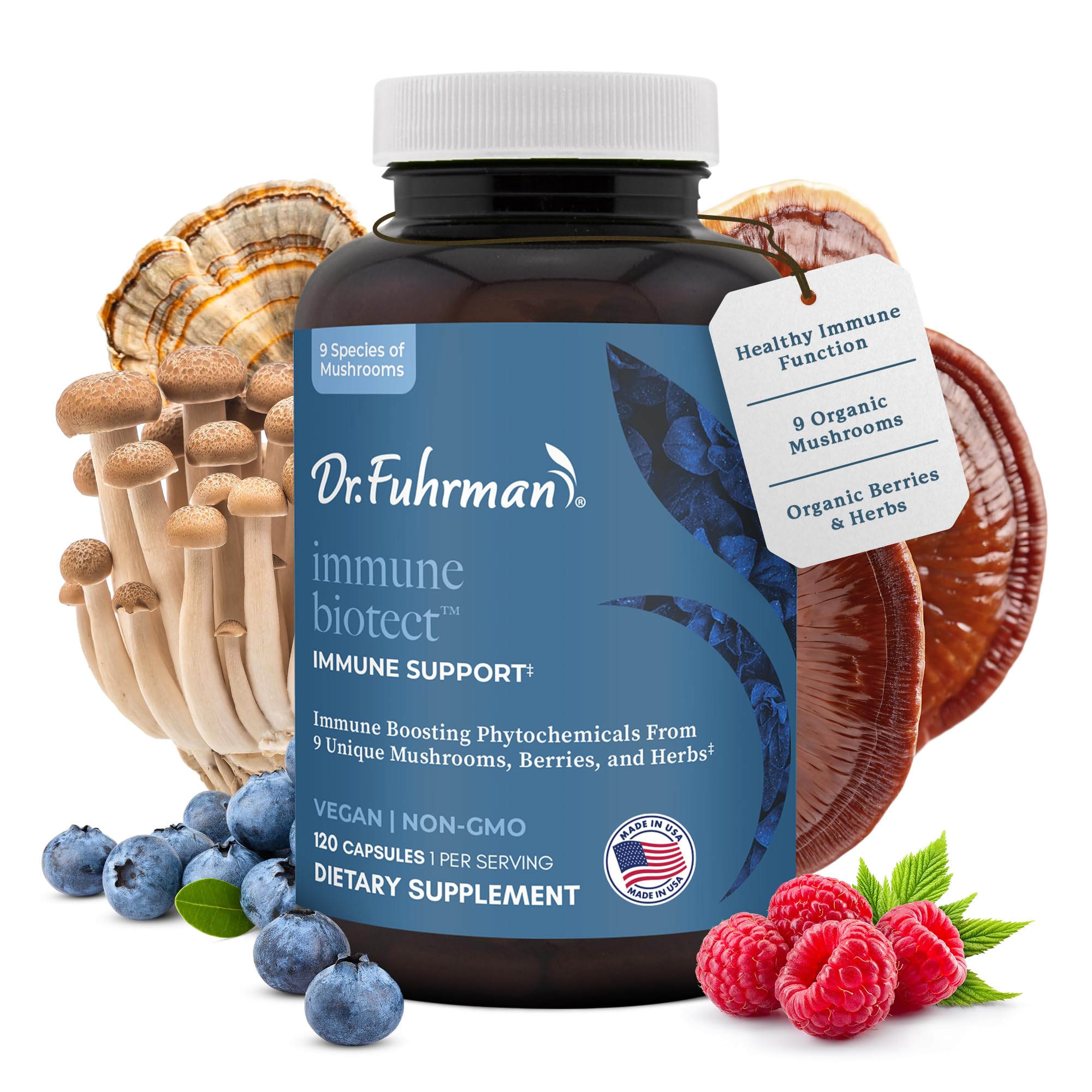Dr. Fuhrman All Natural Immune Support Supplement | Whole-Food Derived Vitamin for Immunity Defense | Organic Mushrooms, & Berries | Organic Lion’s Mane, Maitake, Reishi, and Elderberry | 120 Caps Dr. FuhrmanAu supplements