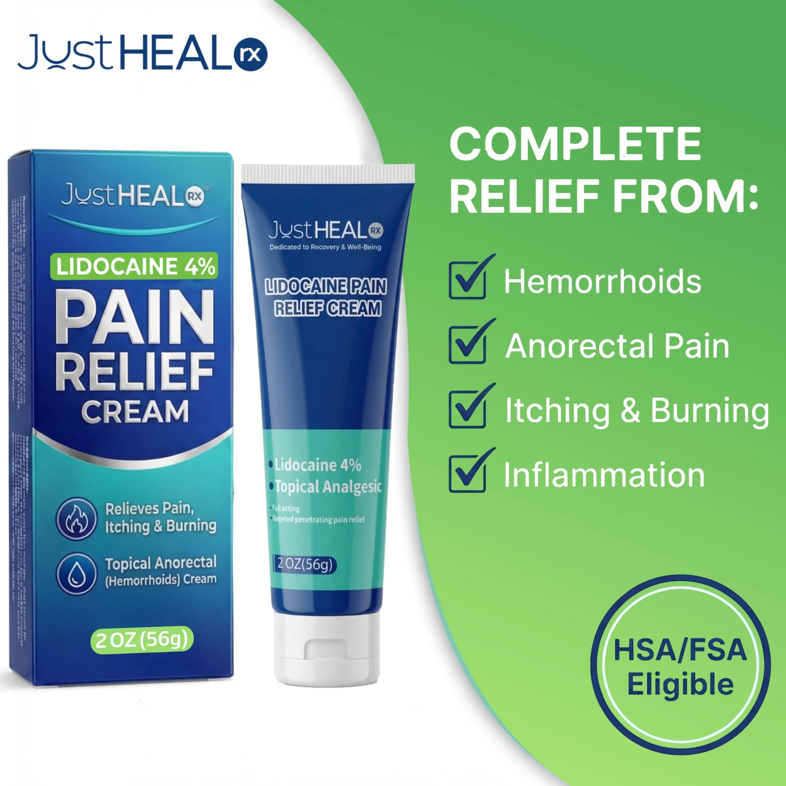 JustHeal RX Lidocaine Cream for Hemorrhoids | 2 OZ Tube – Fast-Acting 4% Lidocaine Numbing Cream & Topical Analgesic Cream for Anorectal Itch Relief | OTC Lidocaine Cream Maximum Strength JustHeal RXAu supplements