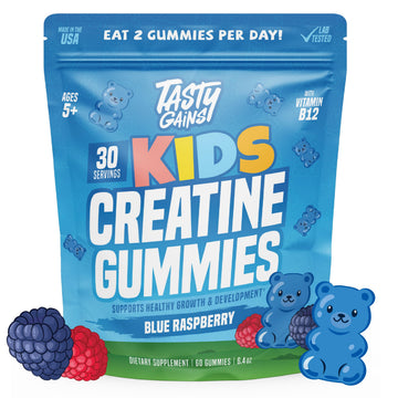 TASTY GAINS Kids & Teen Creatine Gummies with Vitamin B12 for Growth Support, Easy Chew Daily Supplement, Gummy Vitamins for Kids and Teens, Ages 5+ TASTY GAINSAu supplements