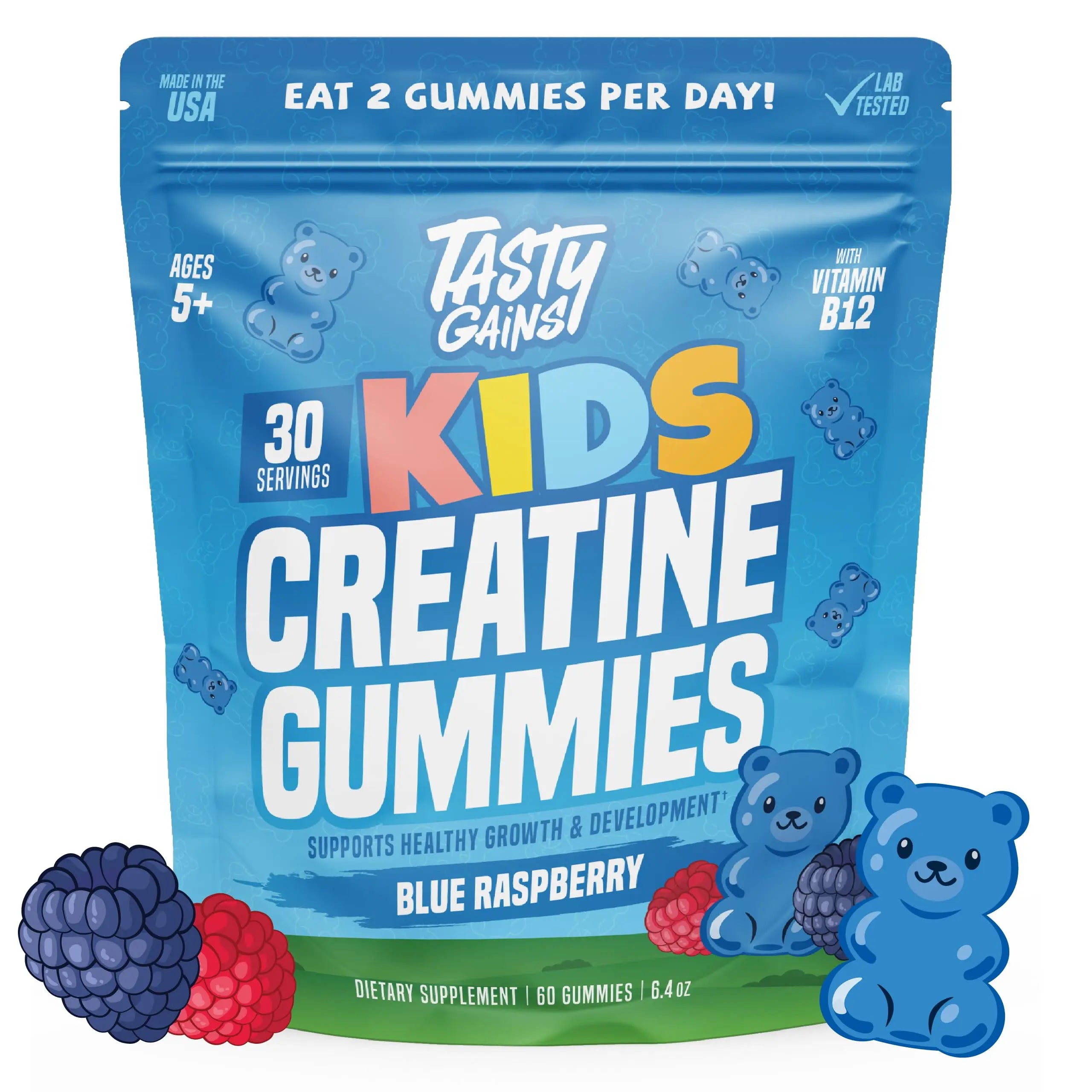 TASTY GAINS Kids & Teen Creatine Gummies with Vitamin B12 for Growth Support, Easy Chew Daily Supplement, Gummy Vitamins for Kids and Teens, Ages 5+ TASTY GAINSAu supplements