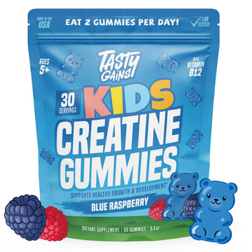 TASTY GAINS Kids & Teen Creatine Gummies with Vitamin B12 for Growth Support, Easy Chew Daily Supplement, Gummy Vitamins for Kids and Teens, Ages 5+ TASTY GAINSAu supplements