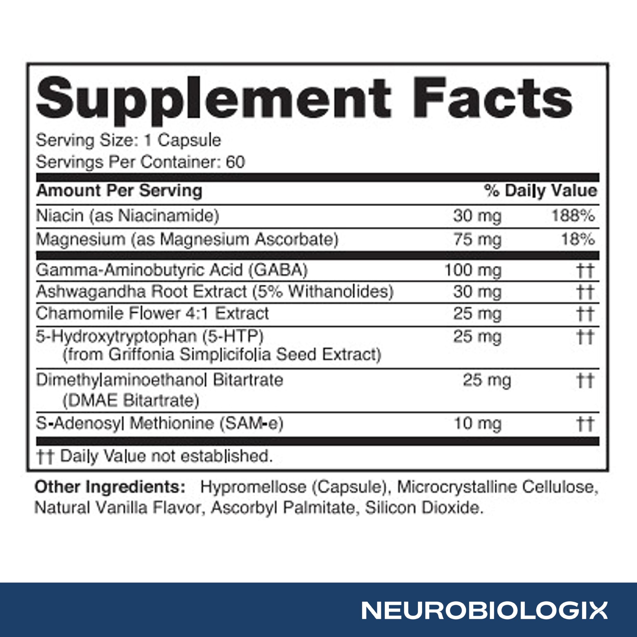 Neurobiologix Mood Plus for Men and Women, Mood & Stress Support Supplement with GABA, 5-HTP, Ashwagandha, Magnesium & Chamomile for Emotional Balance, Relaxation & Serotonin Support, 60 Capsules NeurobiologixAu supplements