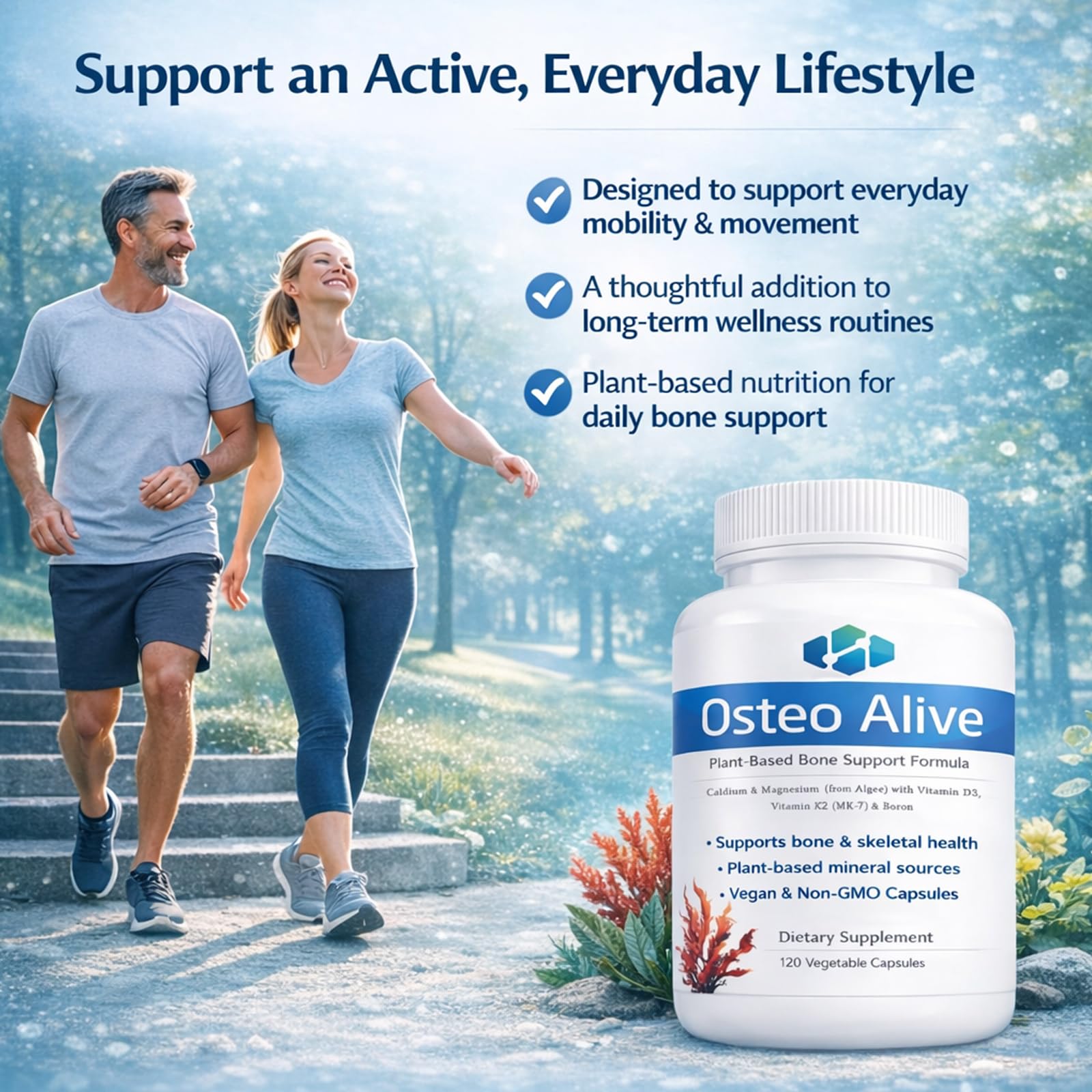 AIFBENK Osteo Alive Bone Support, with Plant-Based Calcium & Magnesium (from Algae), Vitamin D3 (from Lichen), Vitamin K2 (MK-7), Boron & BioPerine, Helps Support Bone & Skeletal Health AIFBENKAu supplements