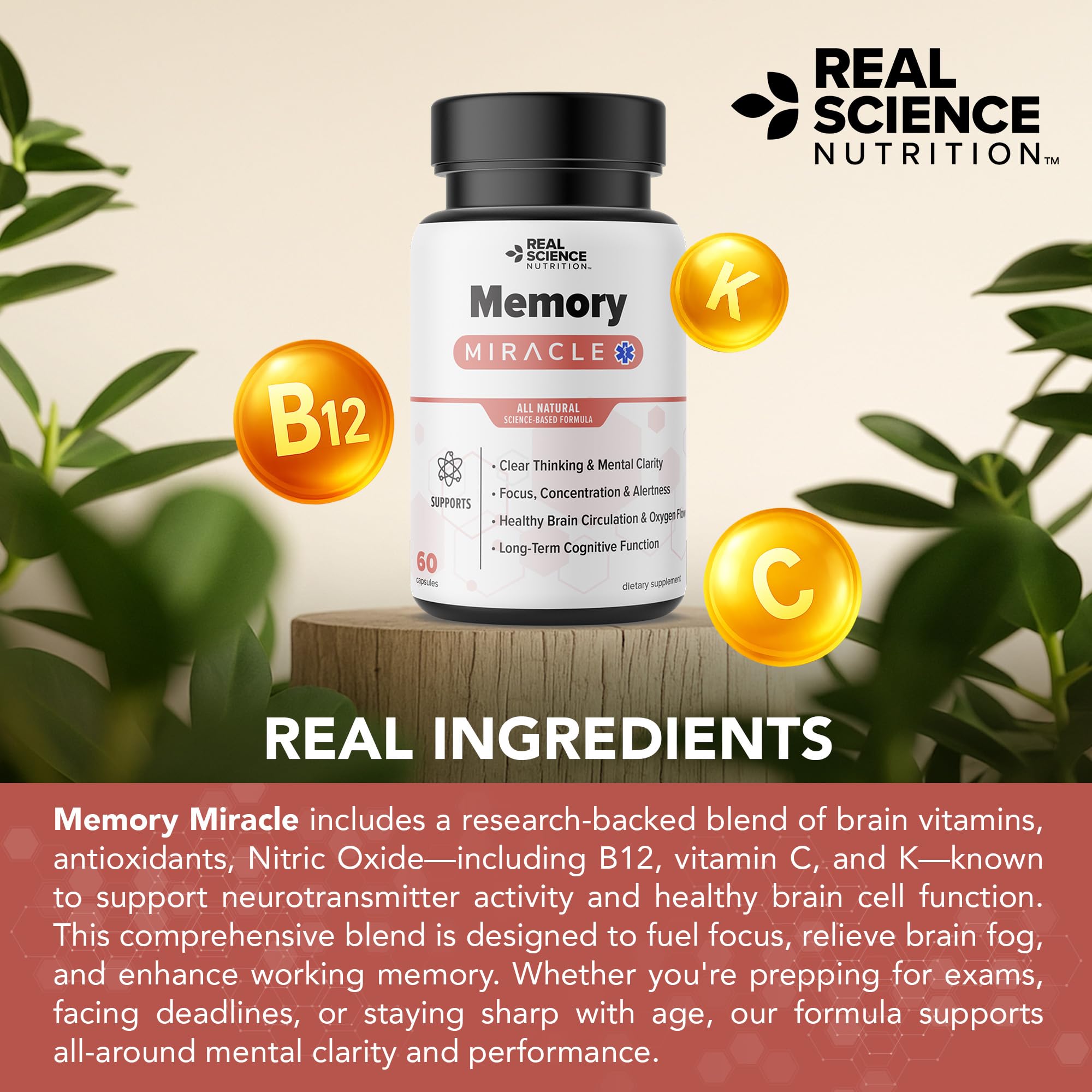 Real Science Nutrition Offers Memory Miracle – Brain and Memory Support Supplement for Focus, Mental Clarity & Brain Health – Nootropic Brain Booster with Nitric Oxide – 60 Capsules Real Science NutritionAu supplements