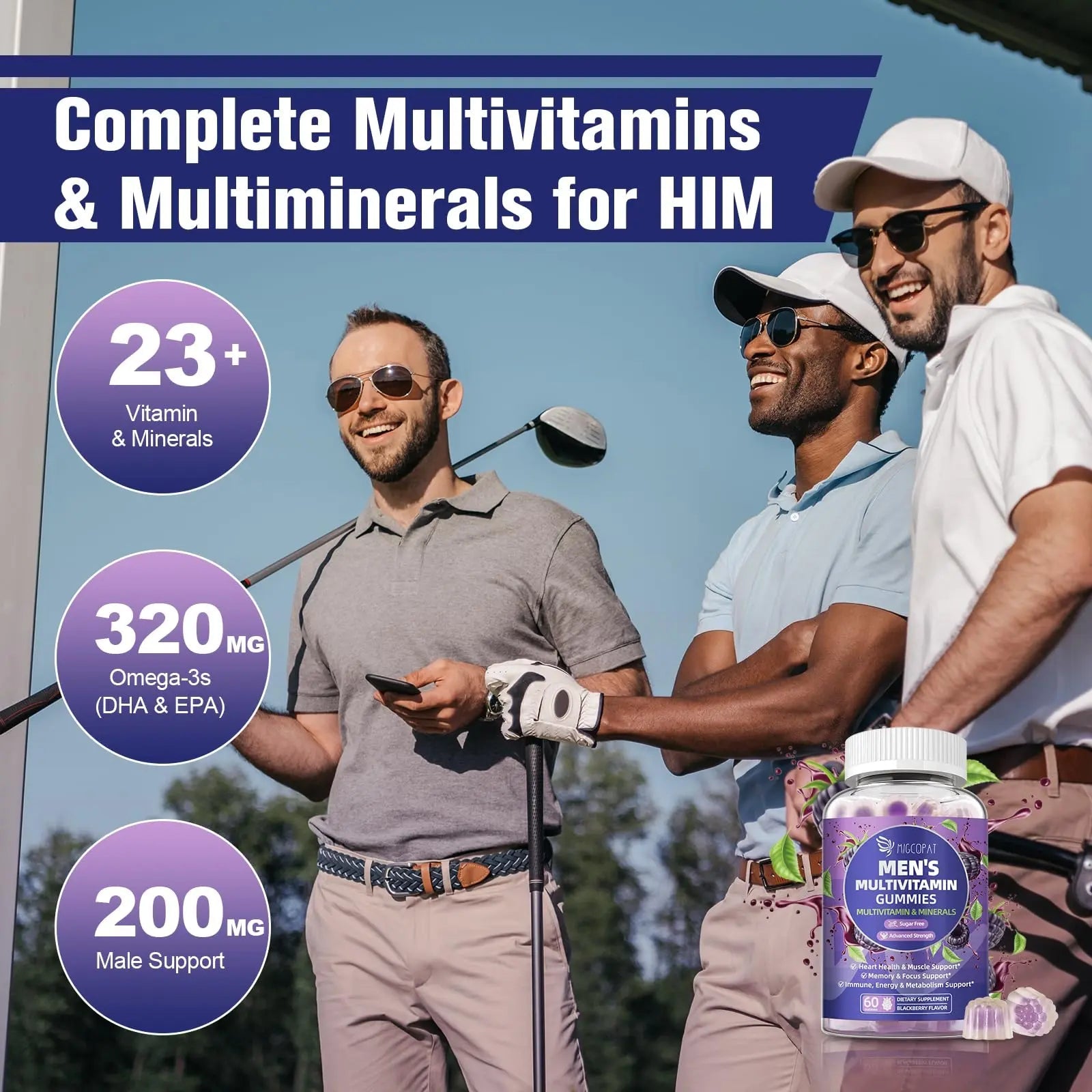 Multivitamin for Men, Mens Multivitamins Gummies w/Omega-3, Probiotics, Inositol, Folate, Biotin, Zinc, Vitamins A, C, D, E, B MigcopatAu supplements