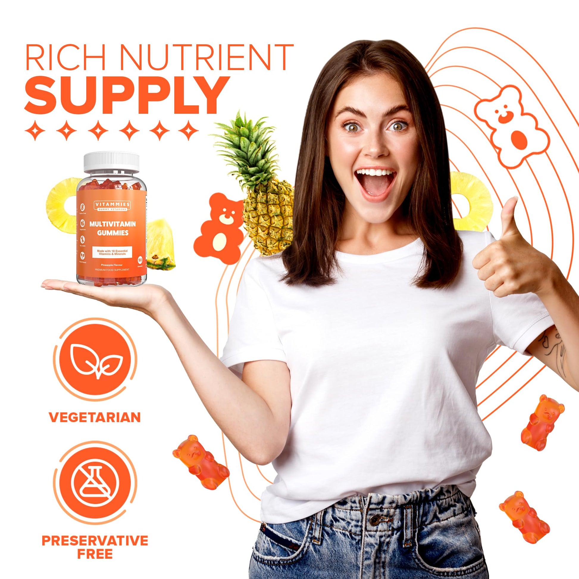 Multivitamin Gummies for Women & Men - 3 Months Supply - 18 Multivitamins & Minerals VitammiesUS supplements