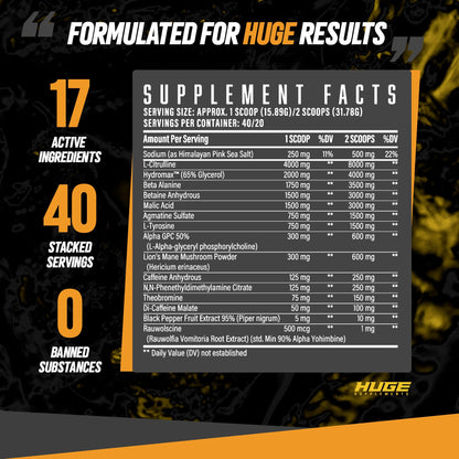 Huge Supplements Wrecked Pre-Workout, 30G+ Ingredients Per Serving to Boost Energy Huge SupplementsUS supplements