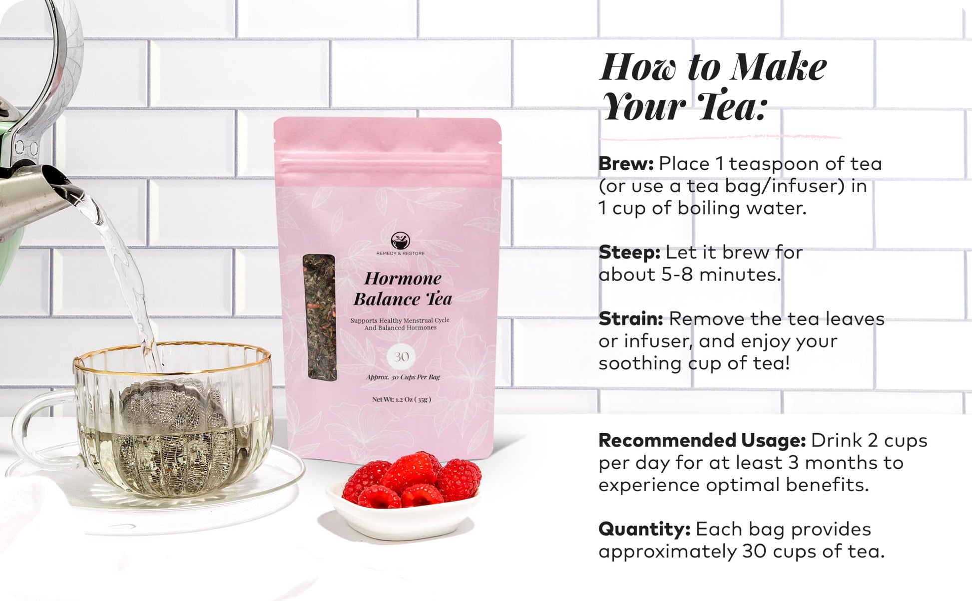 Remedy & Restore Herbal Tea for Hormone Balance - Natural Menstrual Cycle Support, Spearmint Flavor, Loose Leaves, 1 Count Remedy & RestoreAu supplements