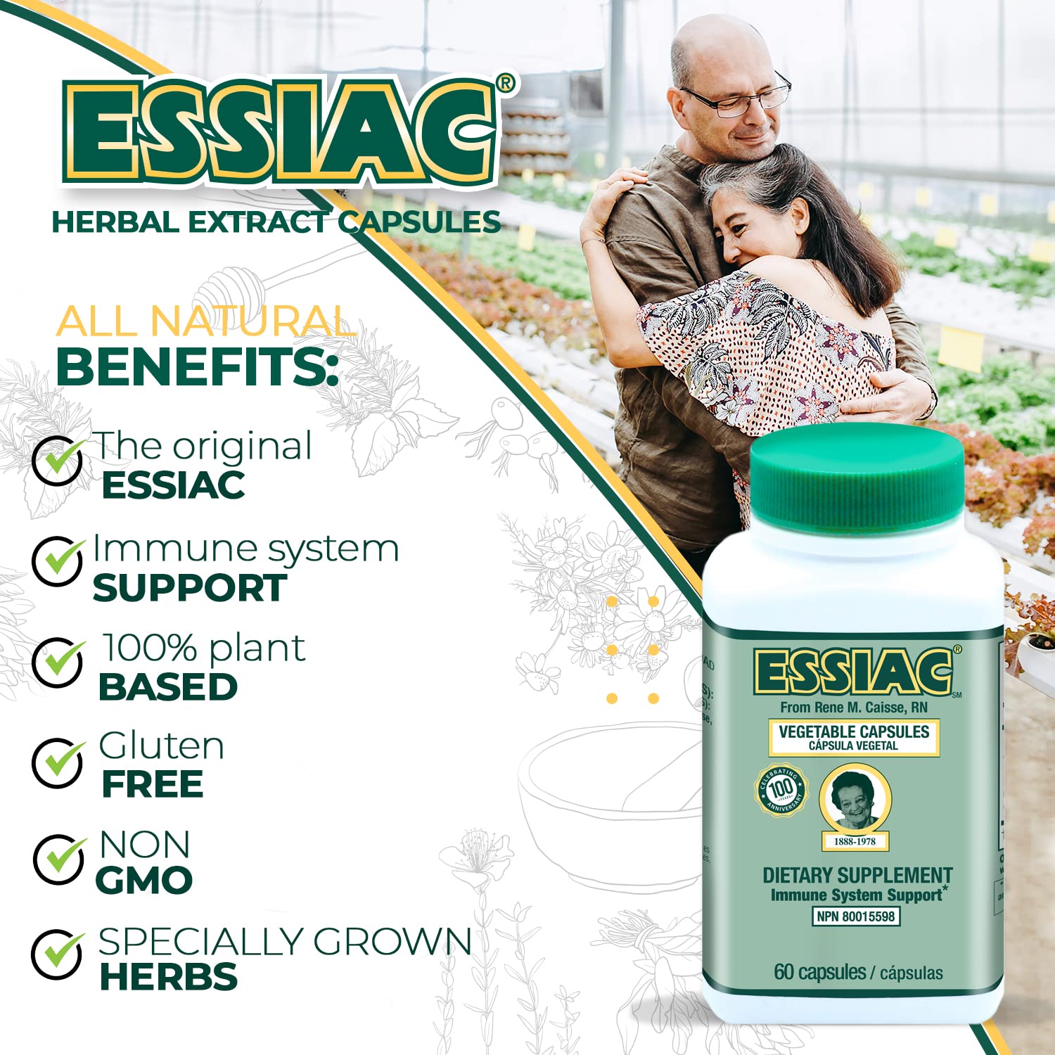 ESSIAC Tea All-Natural Herbal Extract Capsules – 60 Capsules | Powerful Antioxidant Blend to Help Promote Overall Health & Well-Being | Original Formula Since 1922 EssiacAu supplements