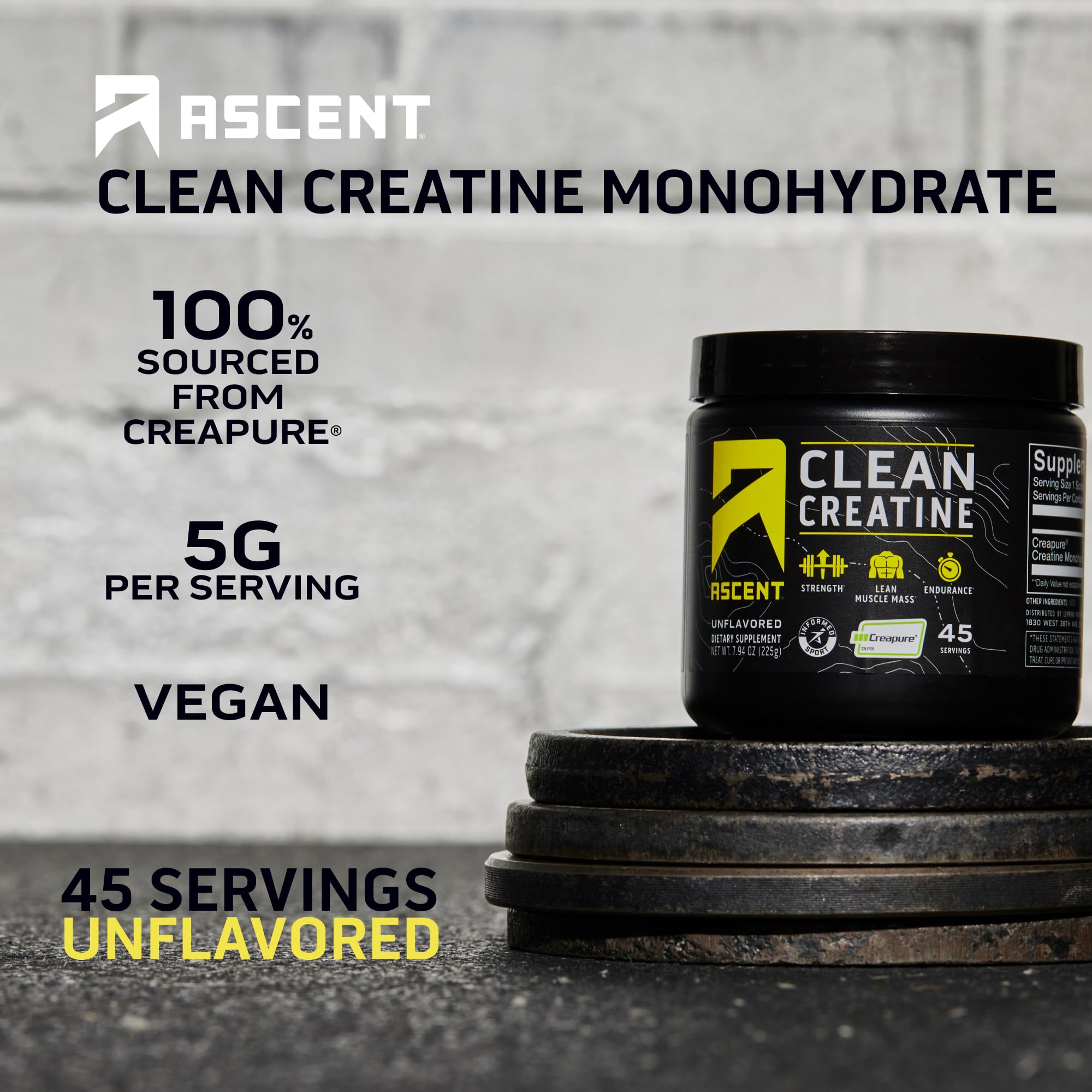 Ascent Clean Creatine Monohydrate Powder - 5G Per Serving, Creapure Creatine Supple AscentUS supplements