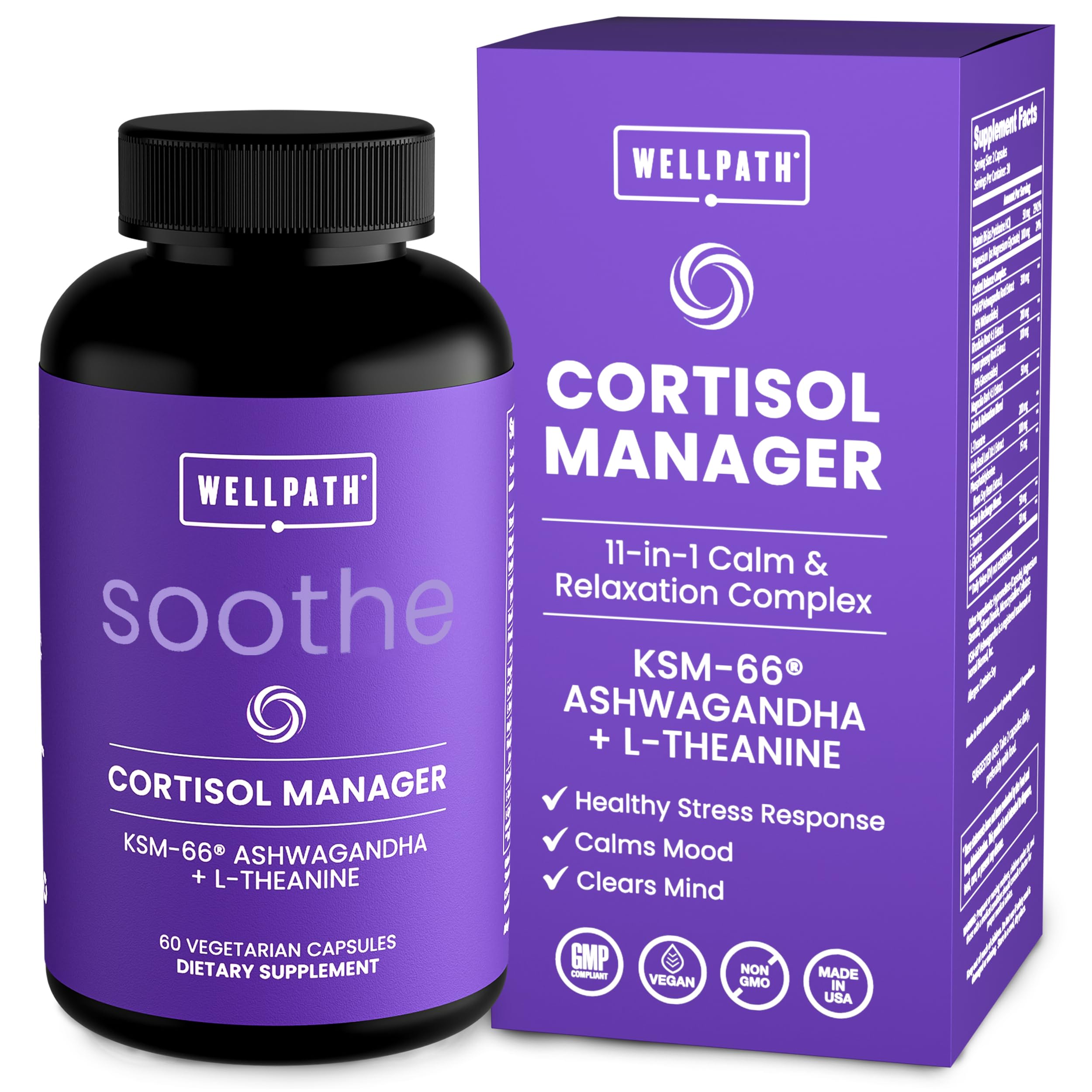 WellPath Soothe Cortisol Manager - Cortisol Supplements for Women with KSM-66® Ashwagandha & L-Theanine - Stress Support, Detox - 11-in-1 Complex, Vegan, Made in USA, Non-GMO, 60 Ct WellPathAu supplements