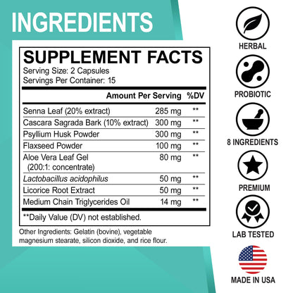 Colon Cleanser Detox for Weight Flush - 15 Day Intestinal Cleanse Pills & Probiotic - Fast Natural Laxative for Constipation Relief - Bowel Movement Supplements for Stomach Bloating, Gut Loss Support DR. BOUS supplements