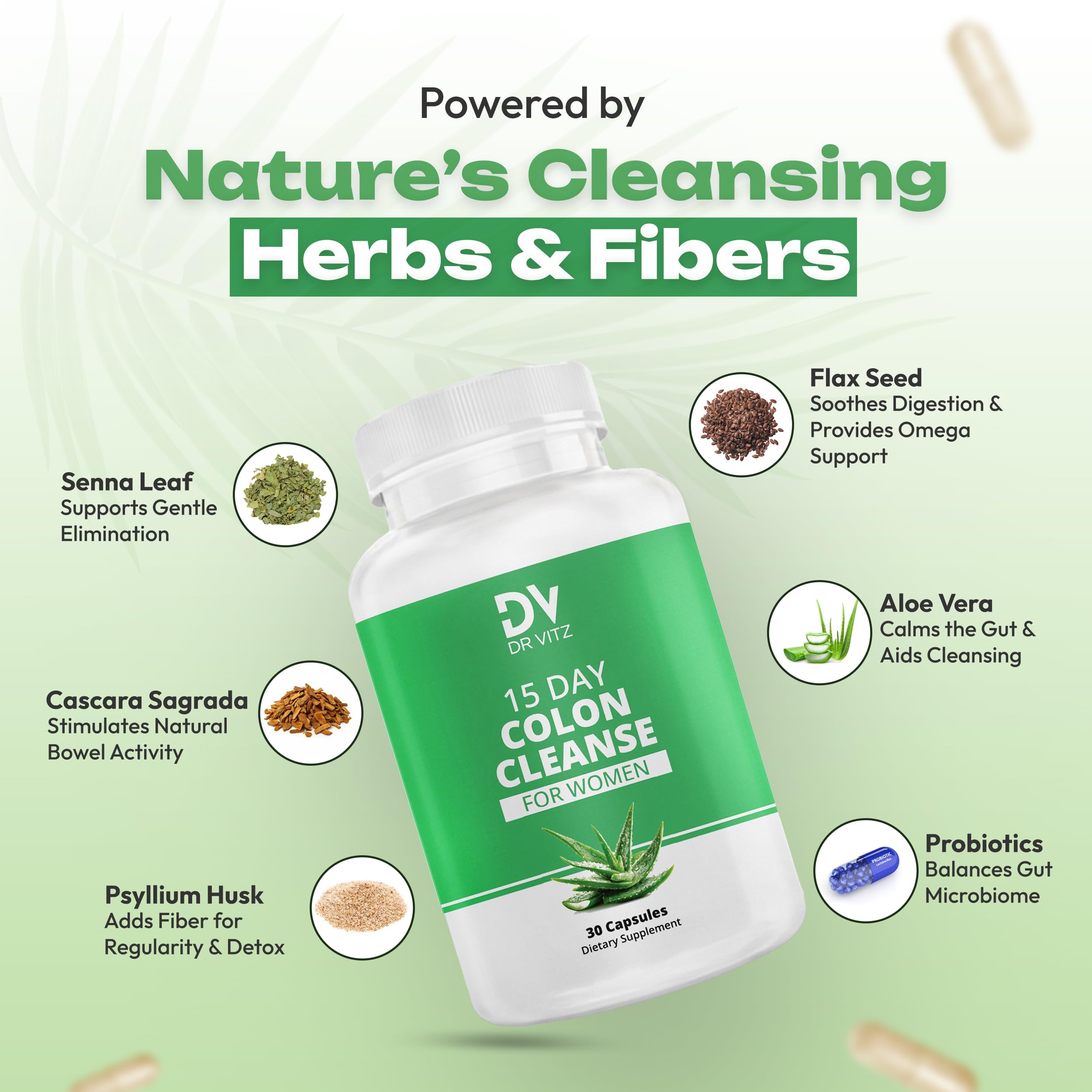 Dr Vitz 15 Day Colon Cleanse for Women – Natural Detox Pills with Herbs, Fiber & Probiotics – Bloating & Constipation Relief, Weight Loss & Gut Health Reset – 30 Capsules Dr VitzAu supplements