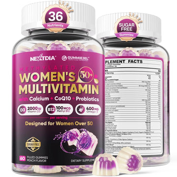 Multivitamin for Women 50 Plus Gummies, Vegan Omega 3, Methylfolate, Calcium, D3 K2, CoQ10, Daily Vitamin A C E, Methylated B12, Biotin, B Complex NextdiaAu supplements