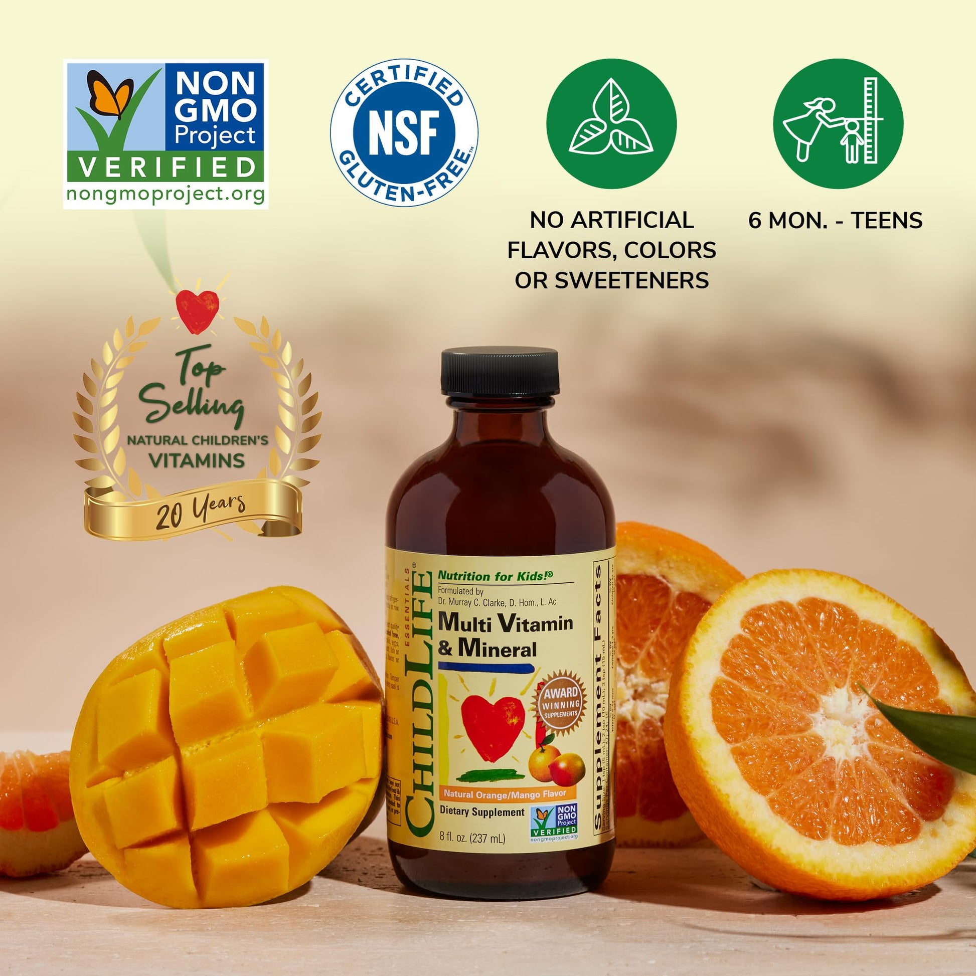 CHILDLIFE ESSENTIALS Kids Multivitamin & Mineral - Kids Vitamins, Liquid Multivitamin for Kids, Toddler Multivitamins, Liquid Vitamins, Baby Multivitamin - Natural Orange & Mango, 8 Fl Oz (Pack of 4) CHILDLIFE ESSENTIALSAu supplements