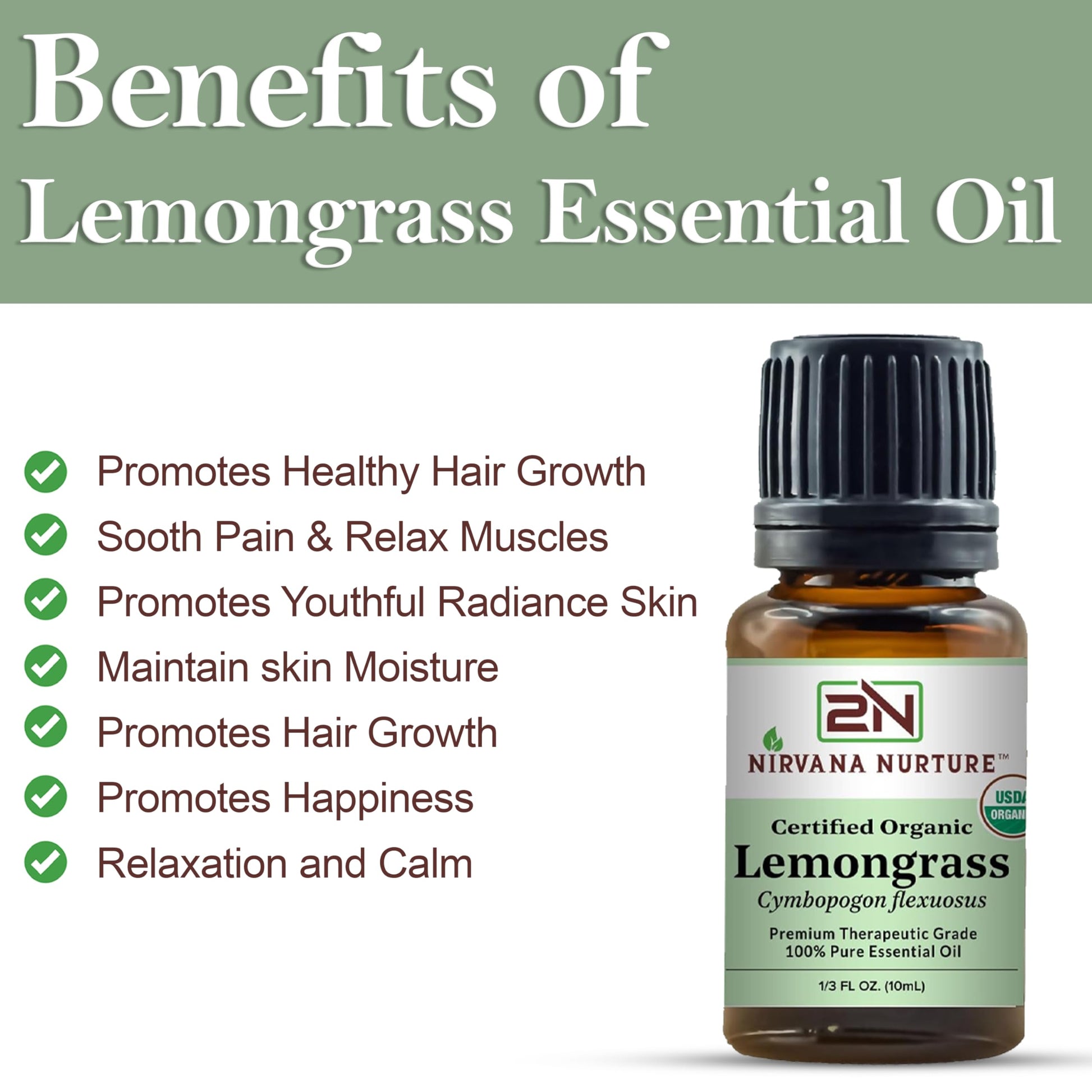 Nirvana Nurture Lemongrass Essential Oil USDA Certified Organic 100% Pure Premium Therapeutic Grade Nirvana NurtureAu supplements