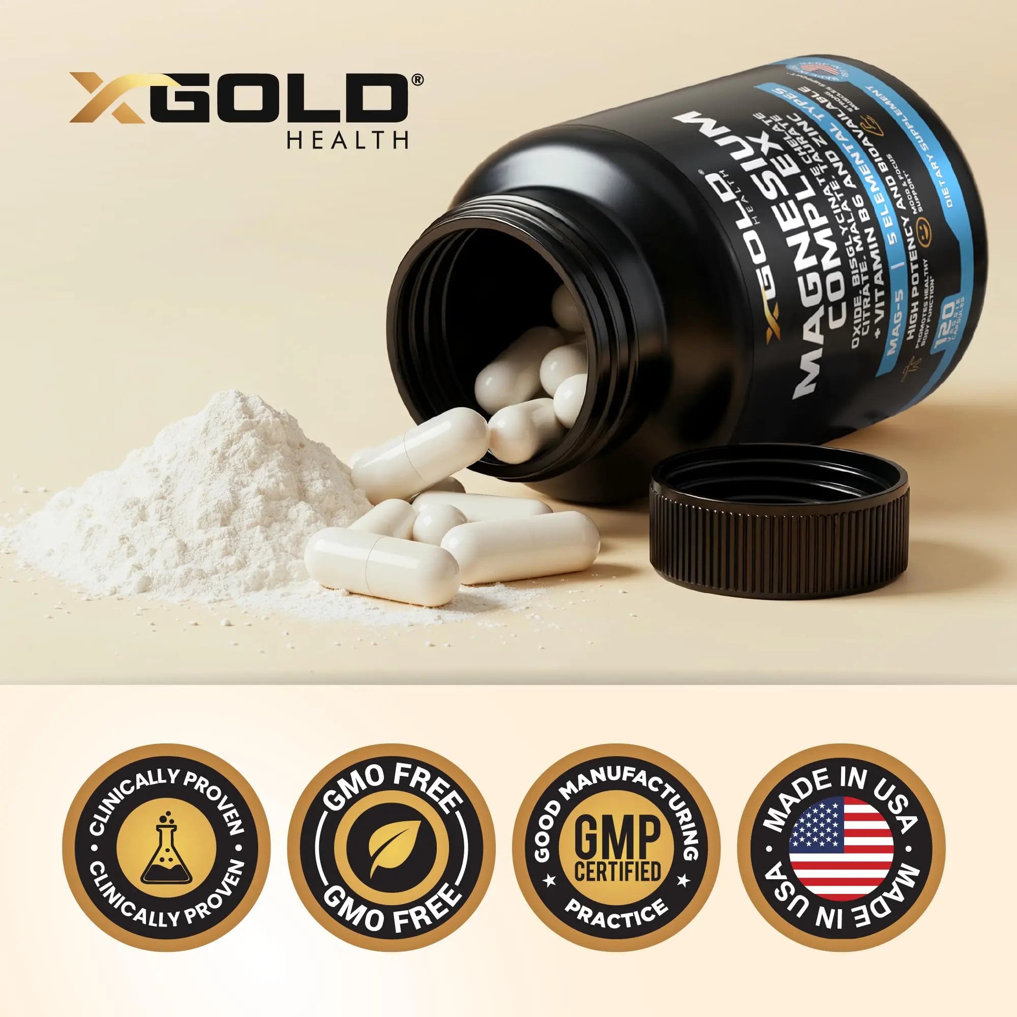 X Gold Health Magnesium Complex 5-in-1 with Zinc & B6 High Absorption Capsules (Glycinate, Citrate, Malate, Taurate, Oxide) Muscle Recovery, Energy, Sleep Support & Immune Health 500mg Made in USA X Gold Healthnz supplements
