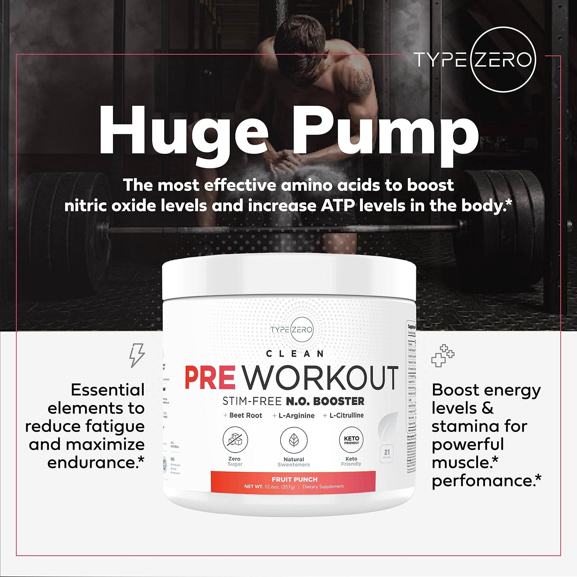 Ultra Clean Stim Free Pump Pre Workout + Nitric Oxide Booster (Fruit Punch) Beetroot, 7G Arginine Citrulline Malate, Betaine, Beta A, ACV+ - Sugar/Caffeine Free Natural Non Stim Preworkout Men & Women Type ZeroUS supplements