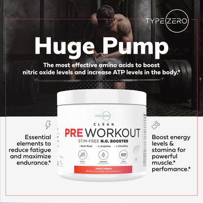Ultra Clean Stim Free Pump Pre Workout + Nitric Oxide Booster (Fruit Punch) Beetroot, 7G Arginine Citrulline Malate, Betaine, Beta A, ACV+ - Sugar/Caffeine Free Natural Non Stim Preworkout Men & Women Type ZeroUS supplements