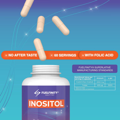 Myo-Inositol & Folic Acid | 2000mg Inositol | 180 Capsules | PCOS and Fertility Supplement FuelFinityUS supplements