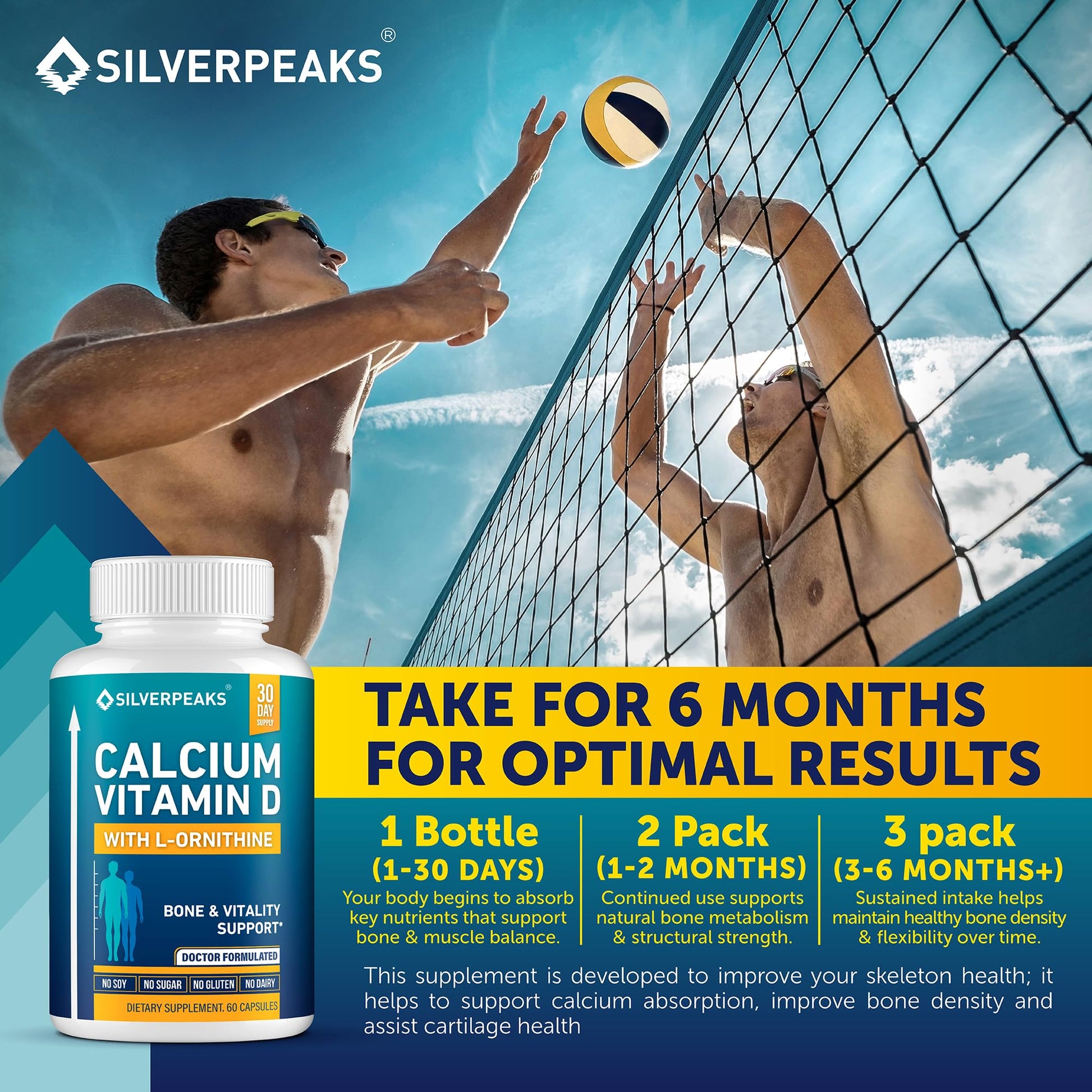 Calcium Supplement with Vitamin D3 and Zinc for Bone Health – Supports Bone Strength & Density – Gentle Non-Constipating Mineral & Amino Acids Blend for Women & Men - 60 Capsules (30 Day Supply) SILVERPEAKSAu supplements